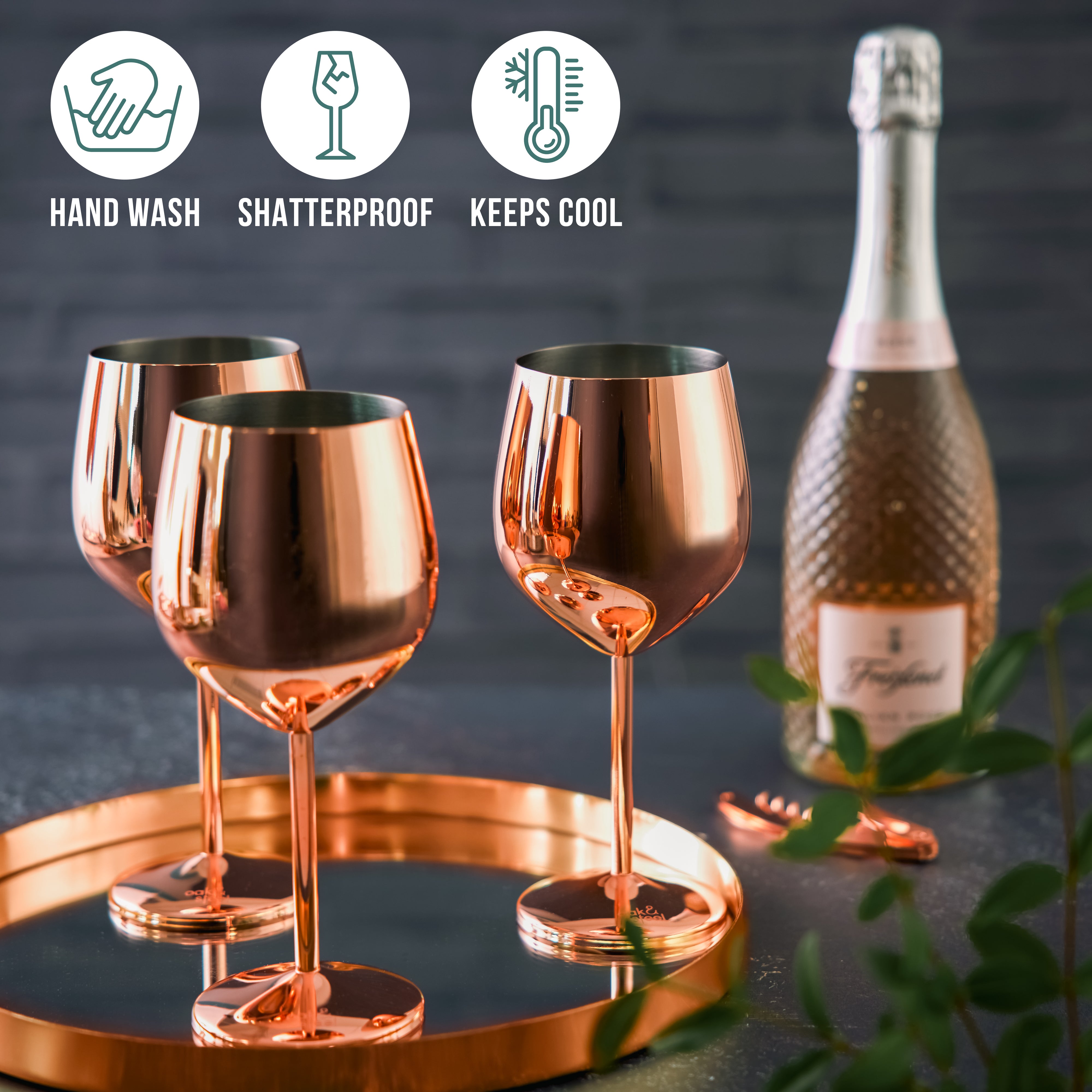 OS Oak & Steel Wine Glasses calici vino oro rosa 4 pezzi 700ml