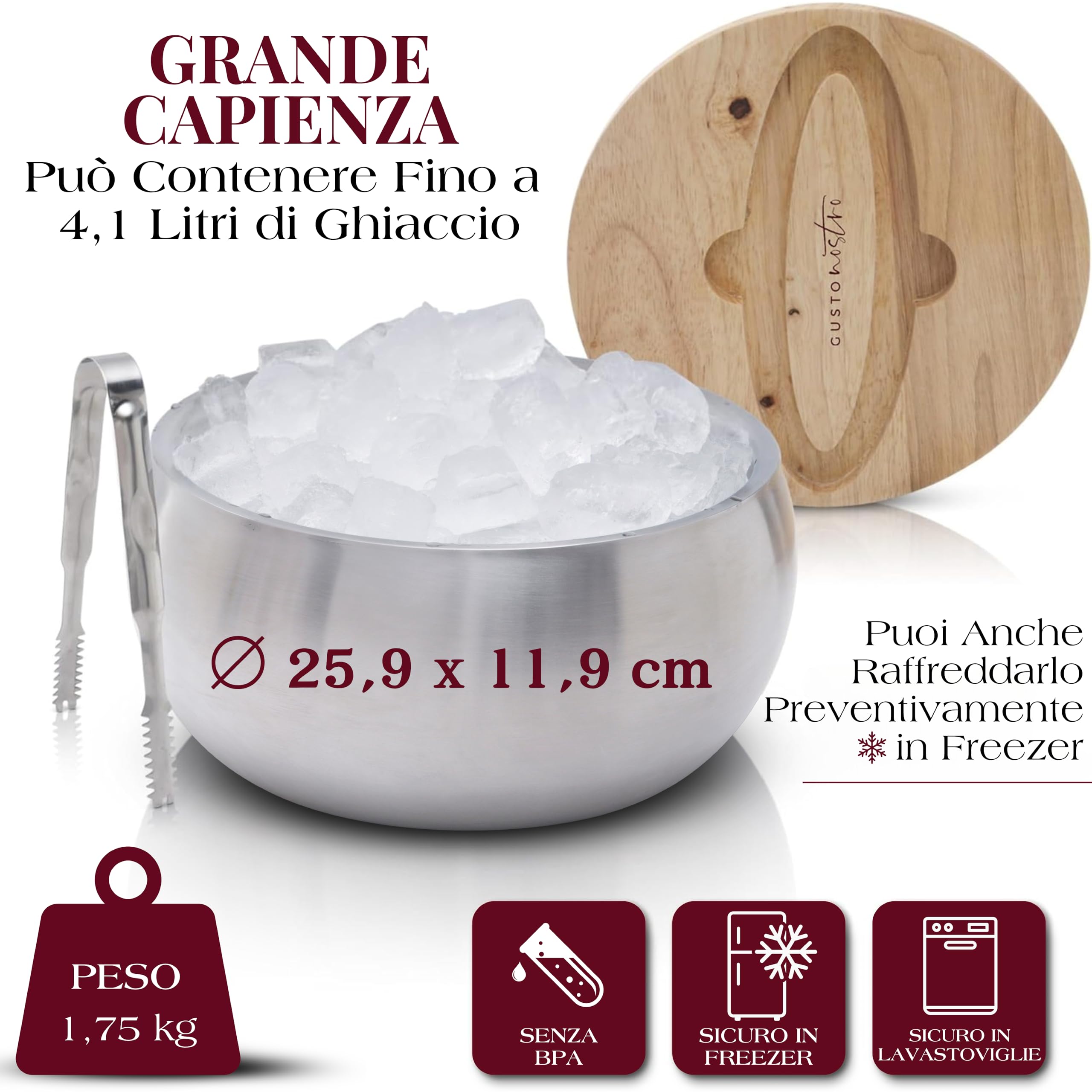 Gusto Nostro Ice Bucket Kit secchiello argento 4,1 L inox