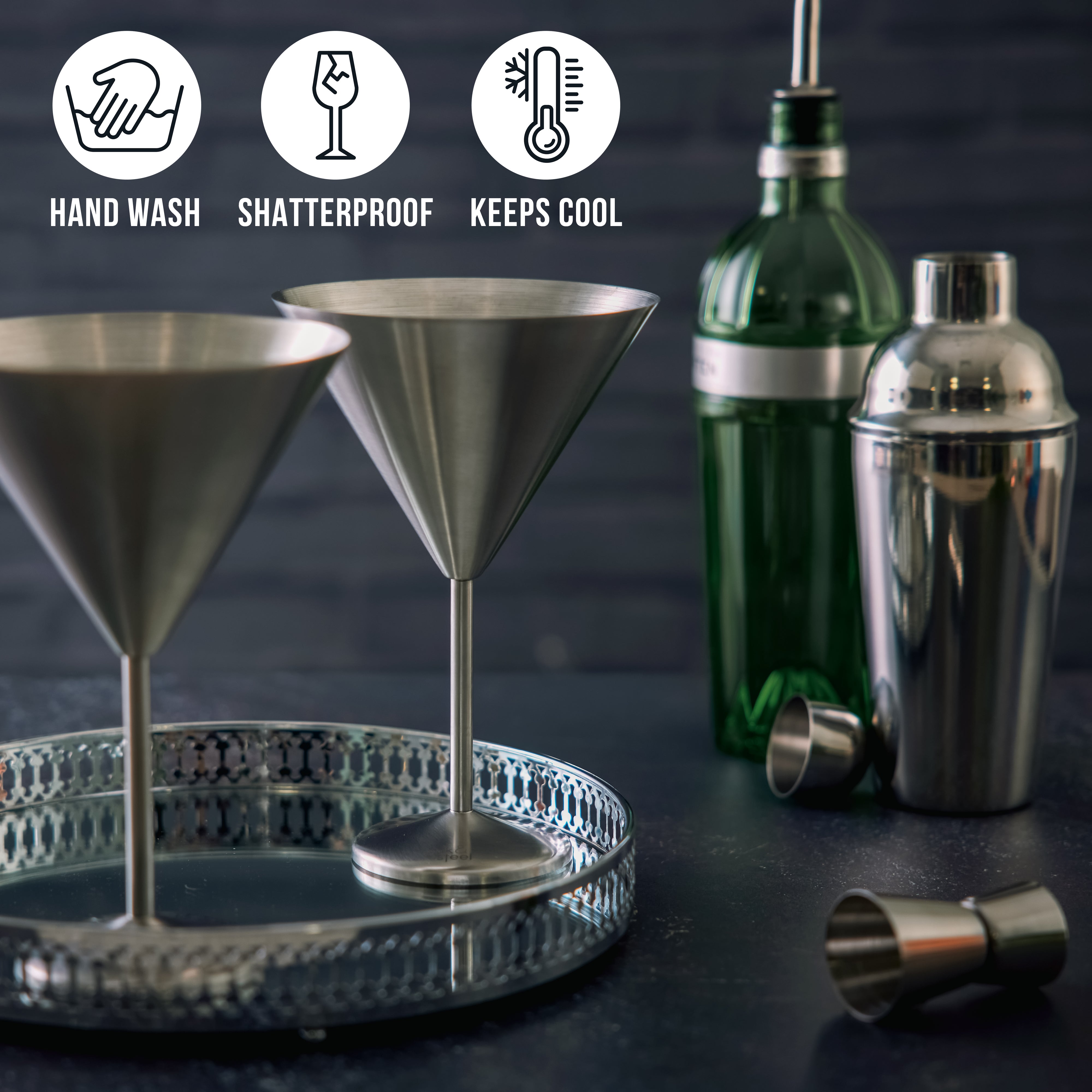 OS Oak & Steel Martini Glasses coppe martini argento 4 pezzi