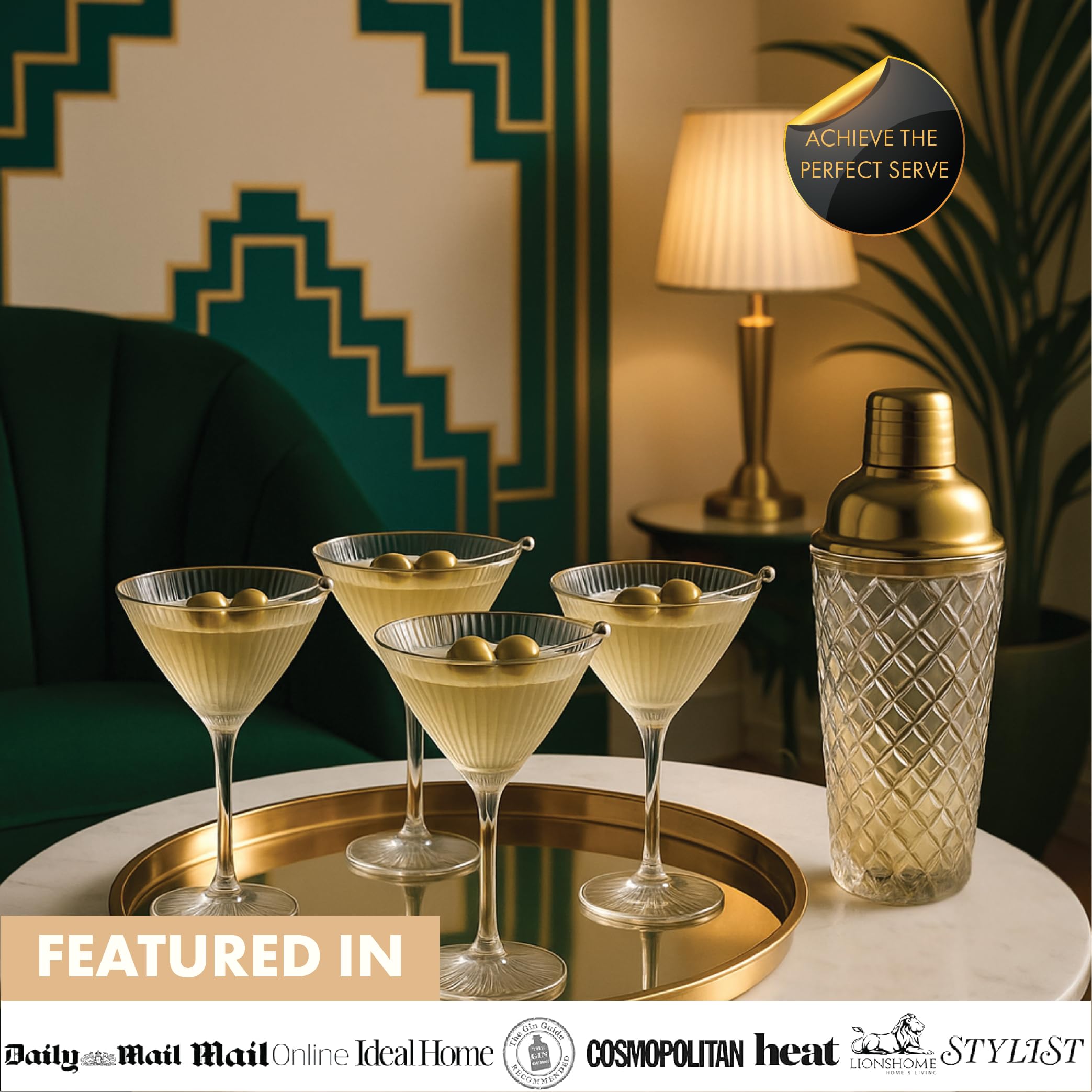 VEMACITY Cocktail Glasses Coppa Martini 4pz 220ml Oro