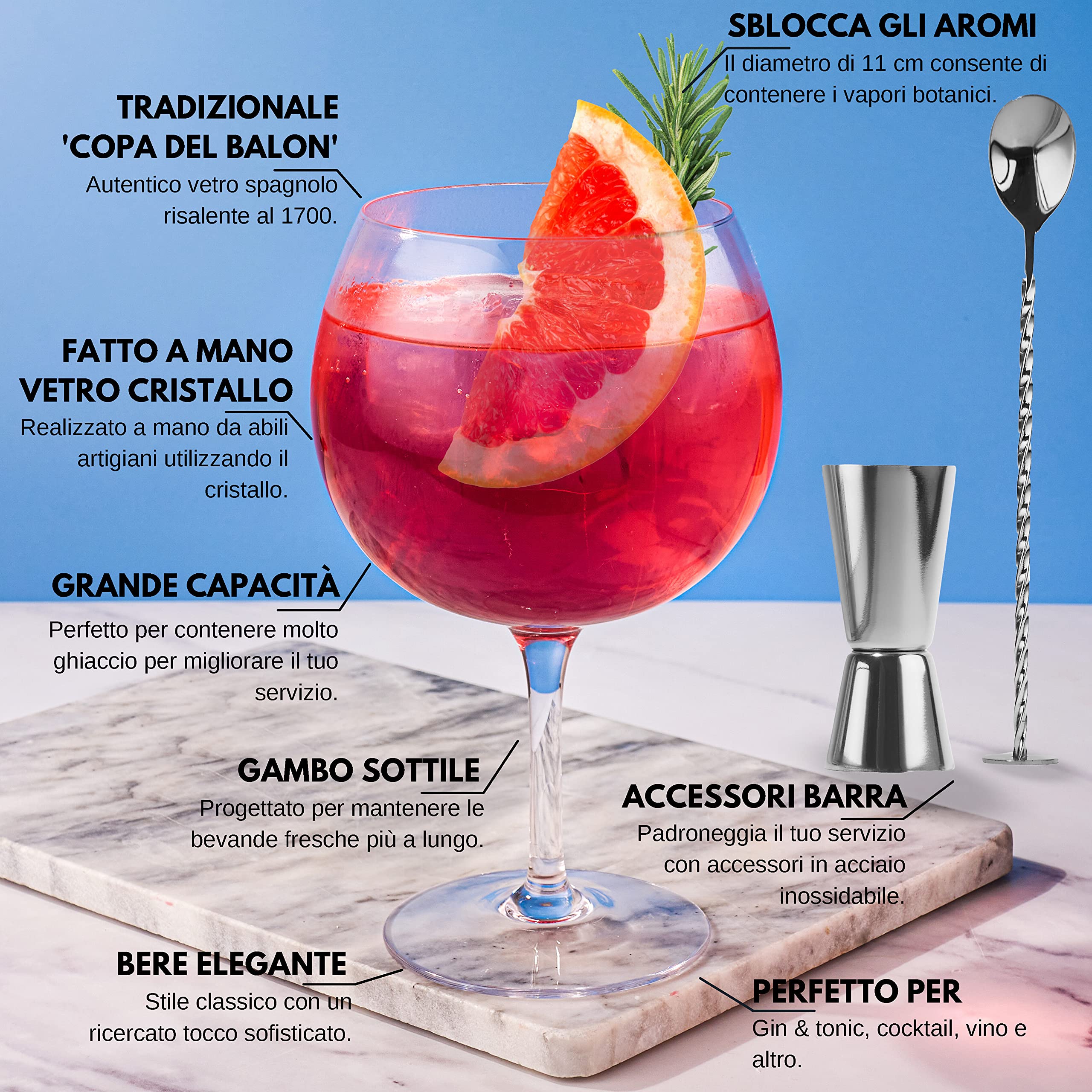 Vemacity Gin Glasses bicchieri gin 2x550 ml argento