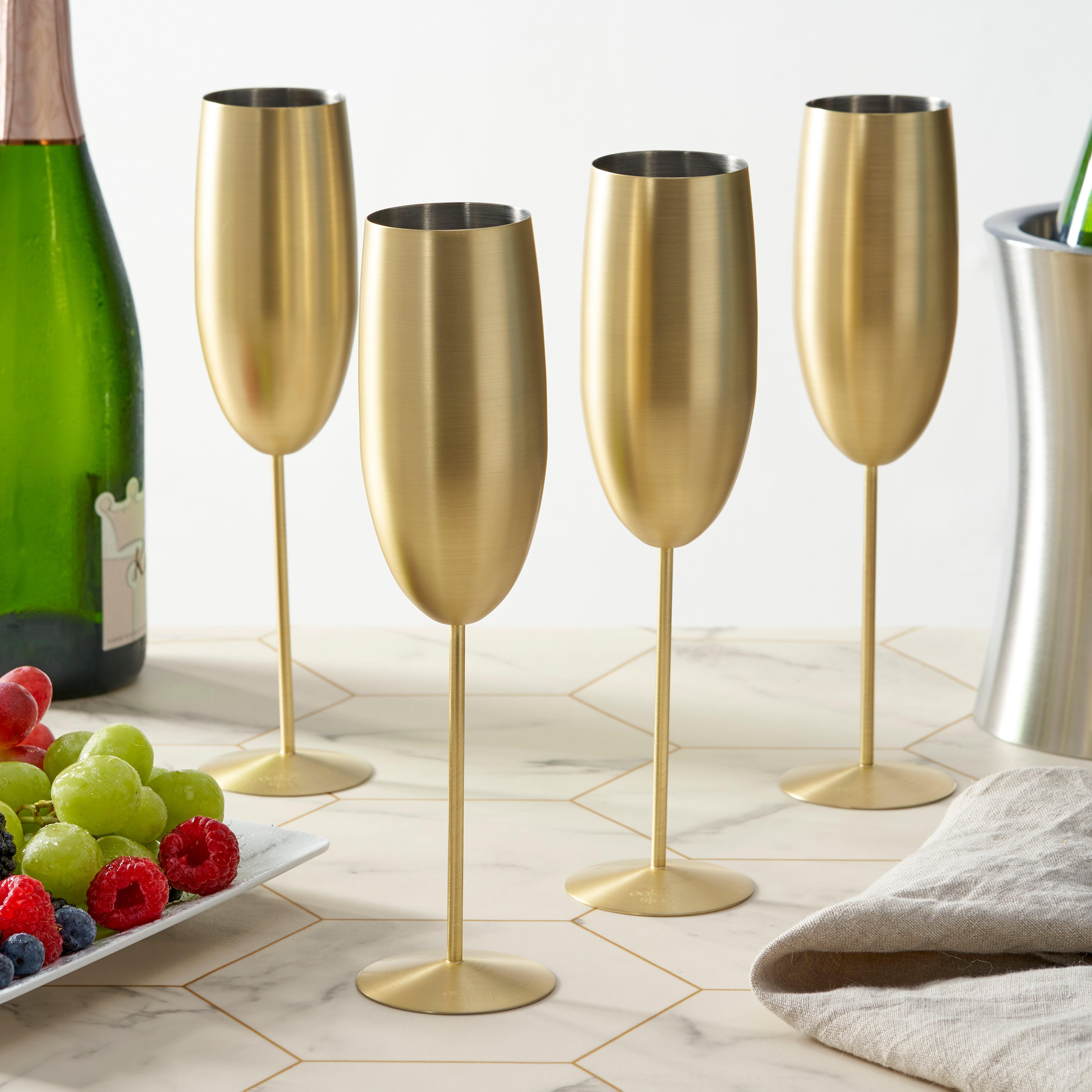Oak & Steel Flutes champagne acciaio oro opaco 8 pezzi