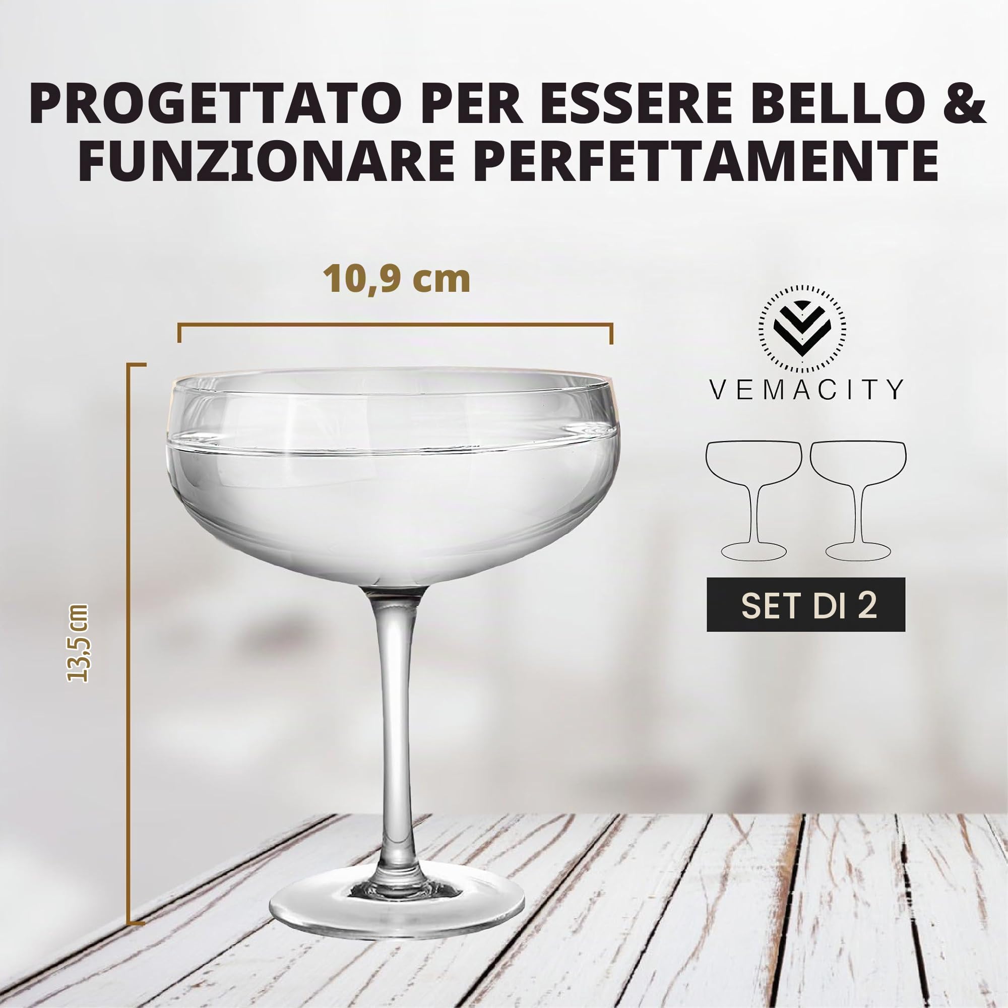Vemacity Cocktail Glasses coppa cocktail 2 pz 280 ml cristallo