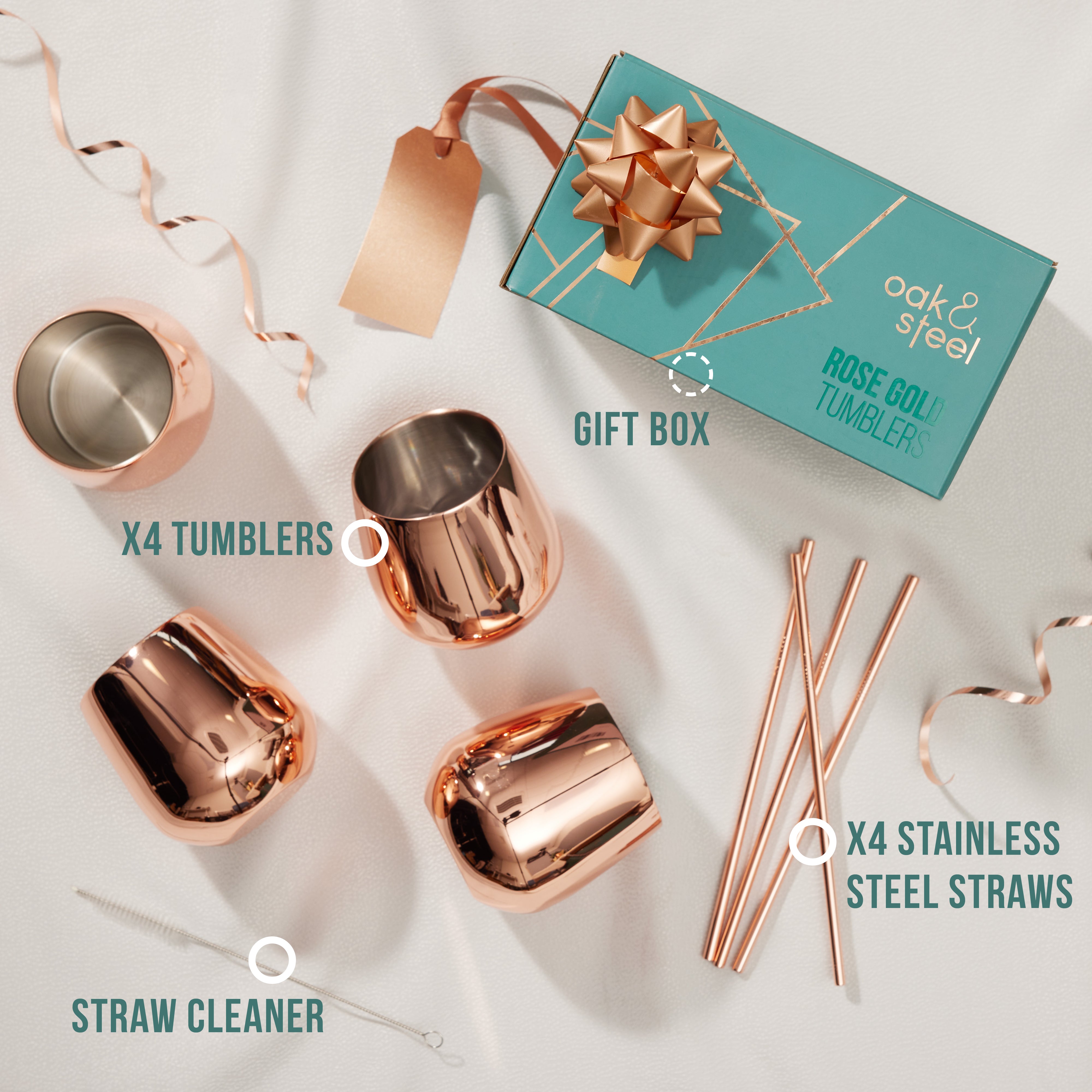 Oak & Steel Tumblers bicchieri acciaio 4 pezzi oro rosa 350 ml