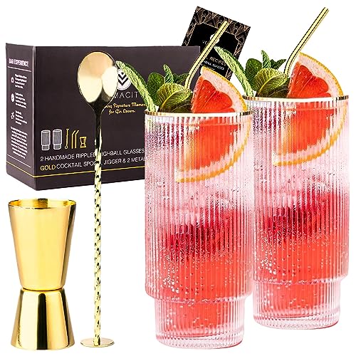 VEMACITY Gin Glasses Bicchiere Gin Tonic Set 2 Bordi Oro