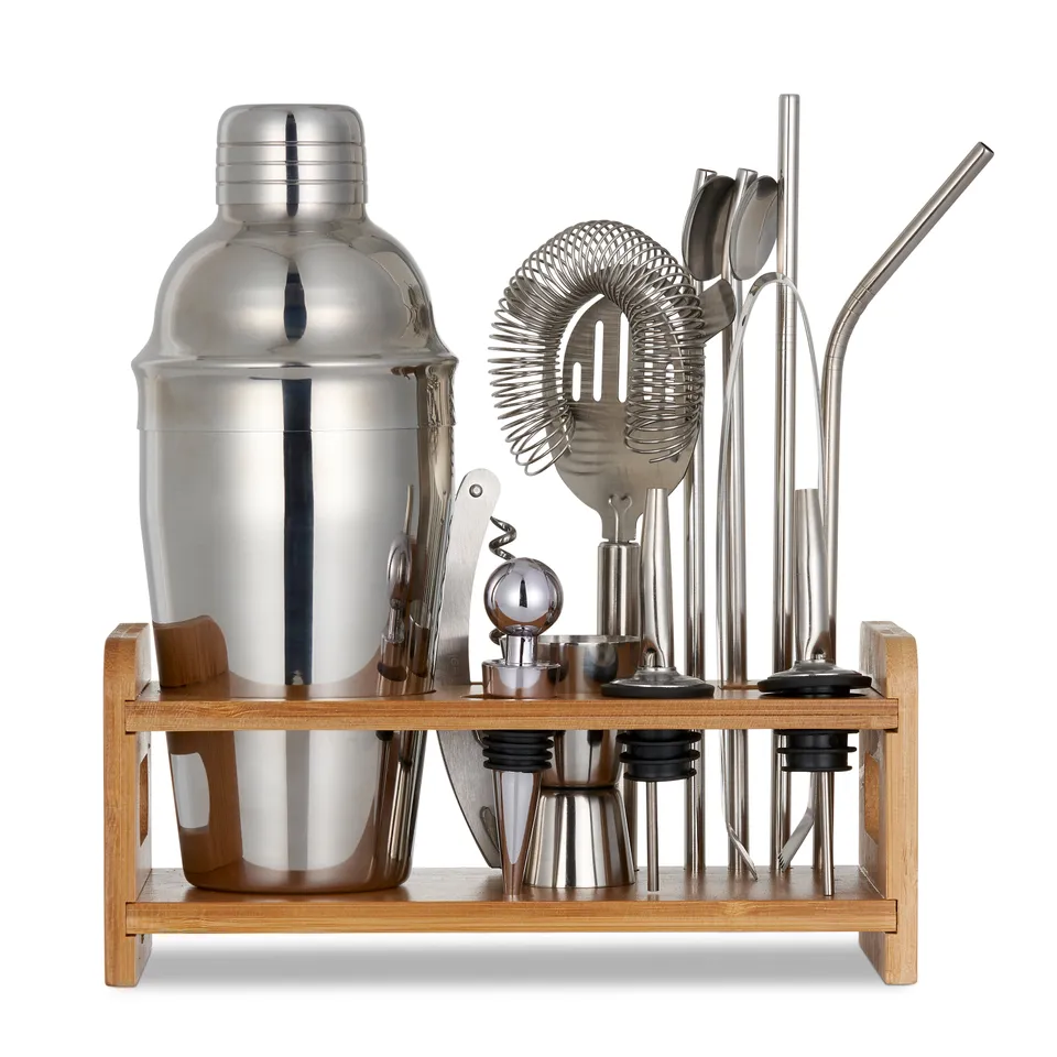 OS Oak & Steel Cocktail Sets set bar 13 pezzi argento legno