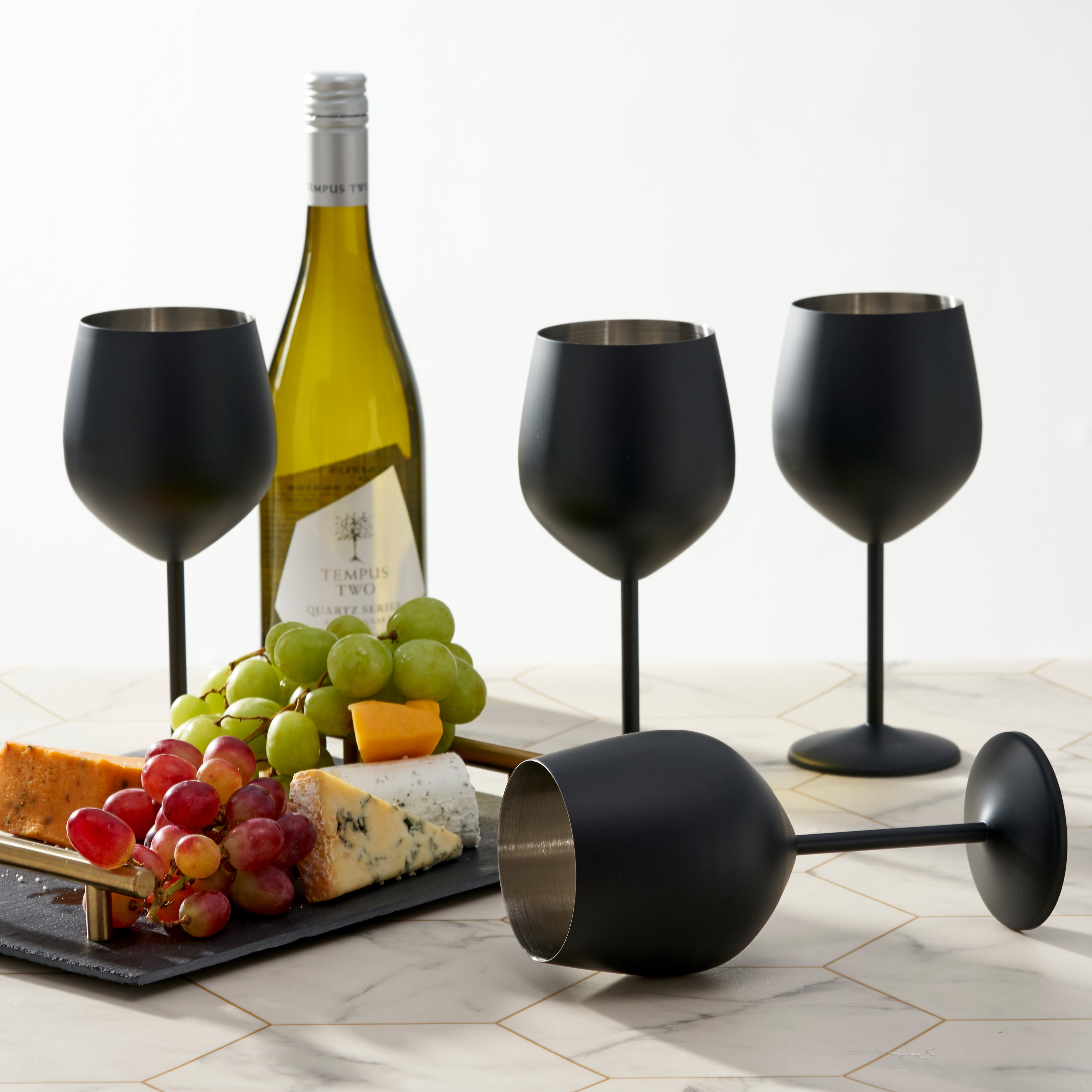 OS Oak & Steel Nero Calici Vino Acciaio Opaco 4 Pezzi