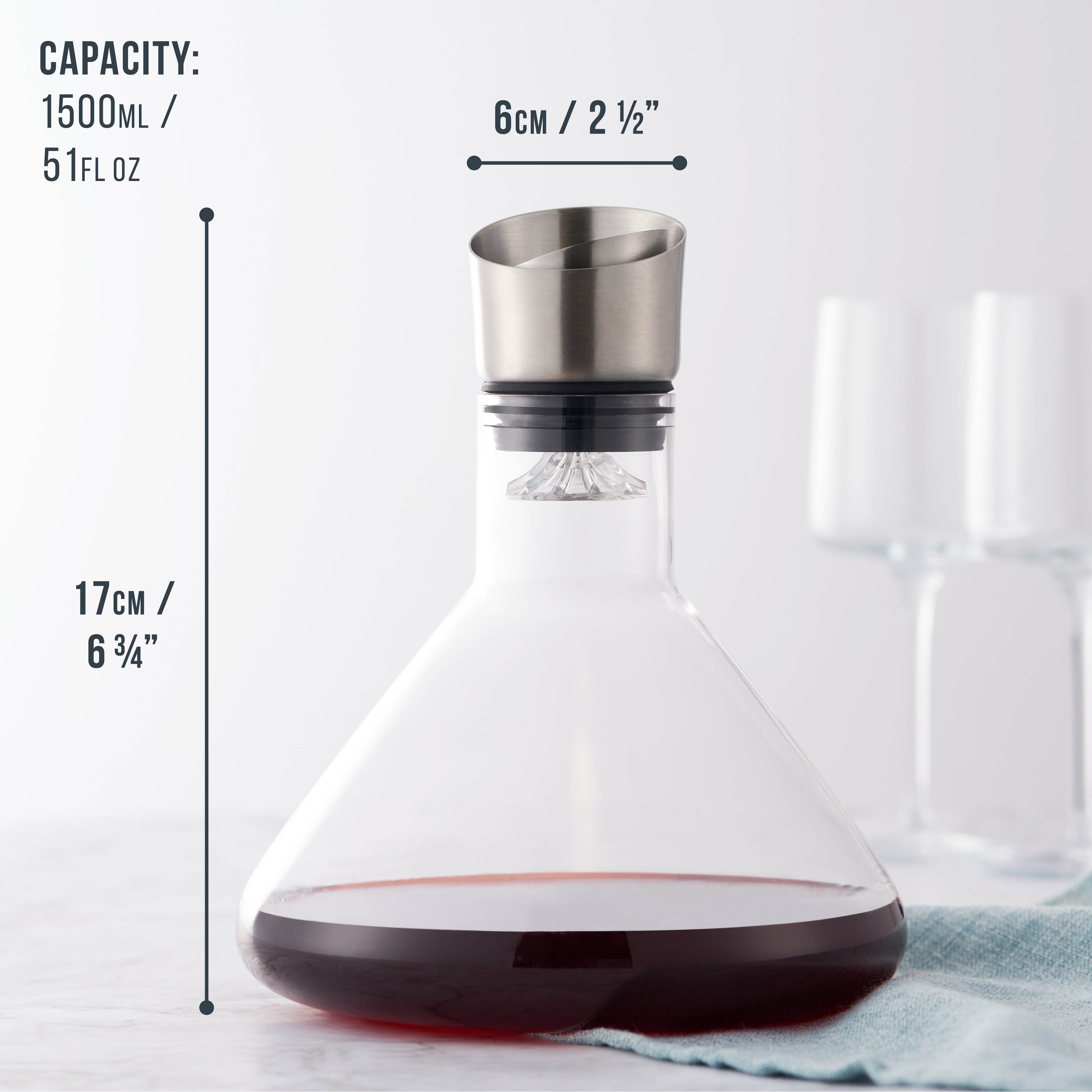 Oak & Steel decanter vino vetro con aeratore e imbuto