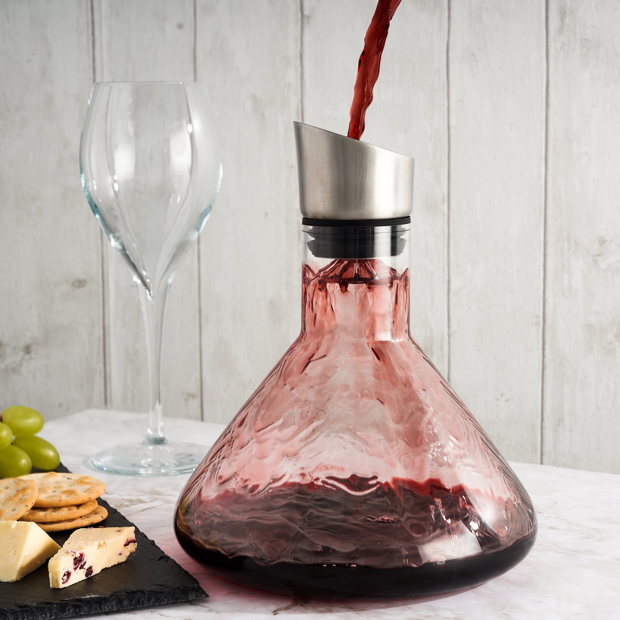 Oak & Steel decanter vino vetro con aeratore e imbuto