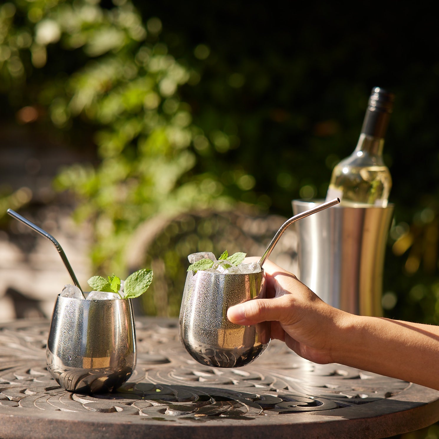 Oak & Steel Tumblers Bicchiere Acciaio Argento 4 Pezzi
