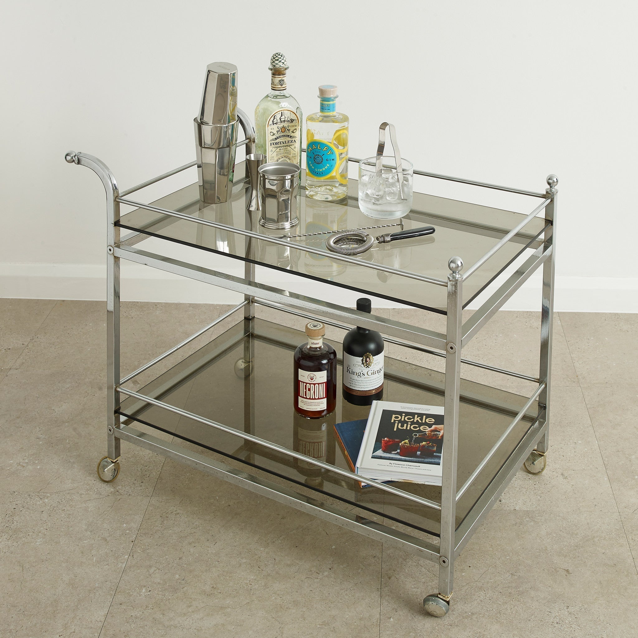 Urban Bar carrello bar vintage cromato vetro fumé ruote