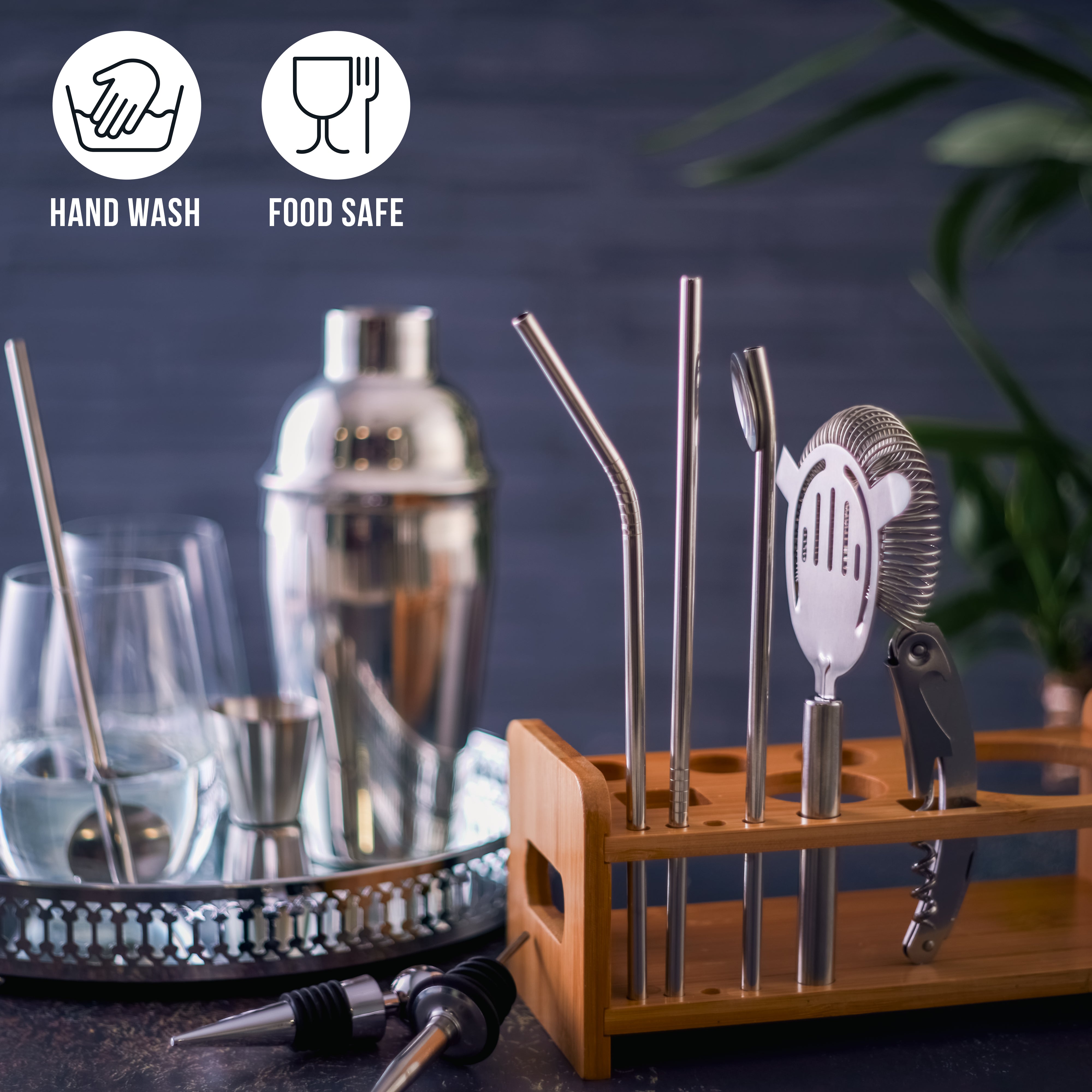 OS Oak & Steel Cocktail Sets set bar 13 pezzi argento legno