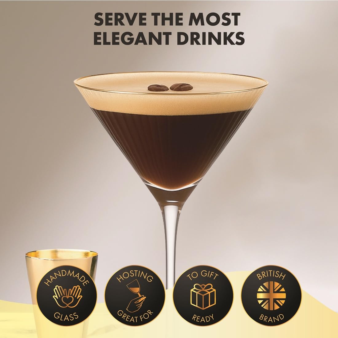 VEMACITY Cocktail Glasses Coppa Martini 4pz 220ml Oro