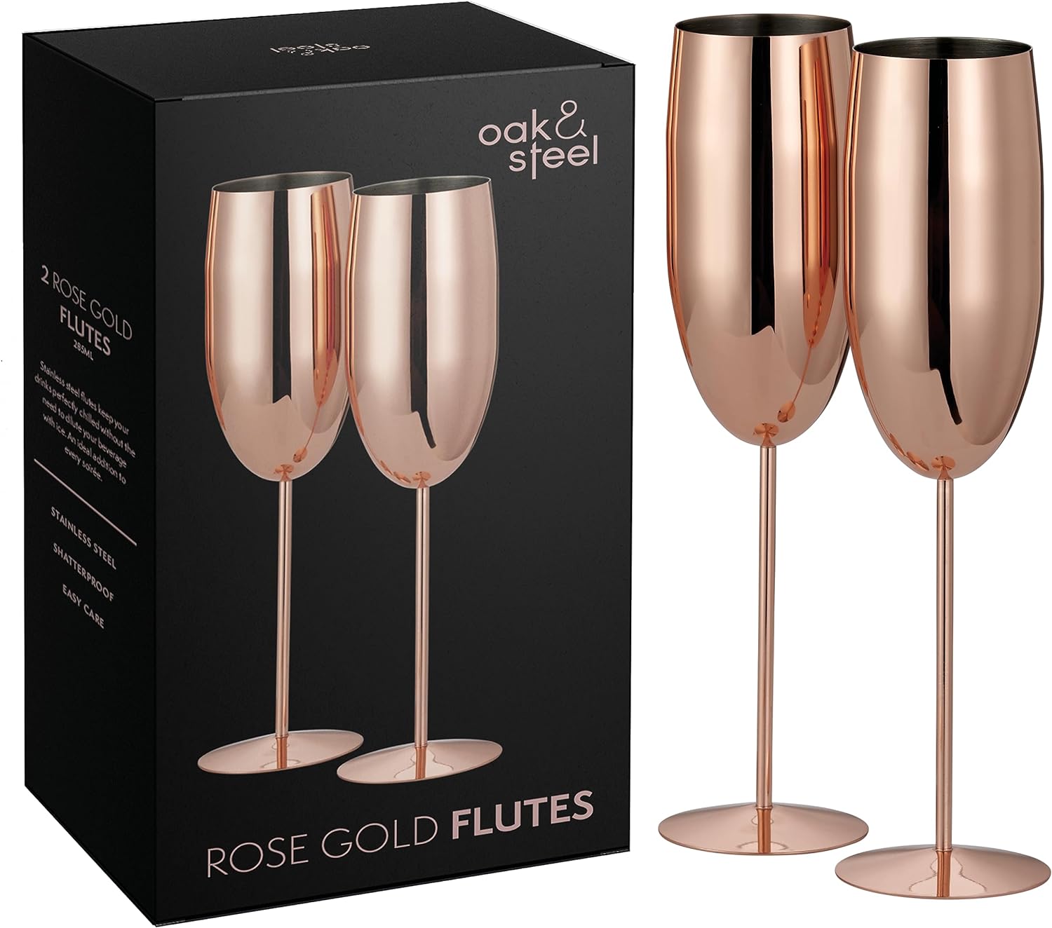Oak & Steel Flutes champagne acciaio oro rosa 2 pezzi