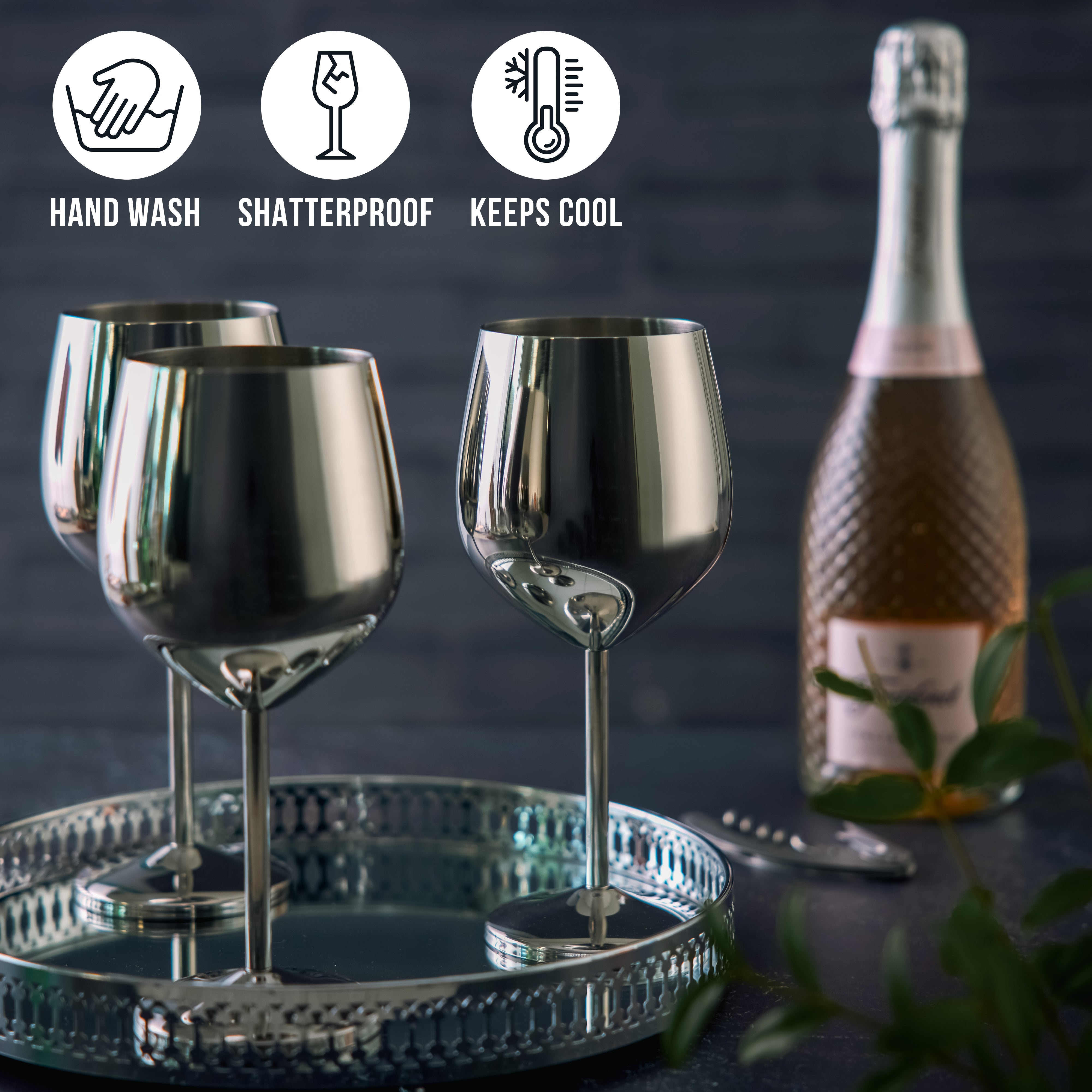 Oak & Steel calici vino acciaio argento 500ml 2 pezzi