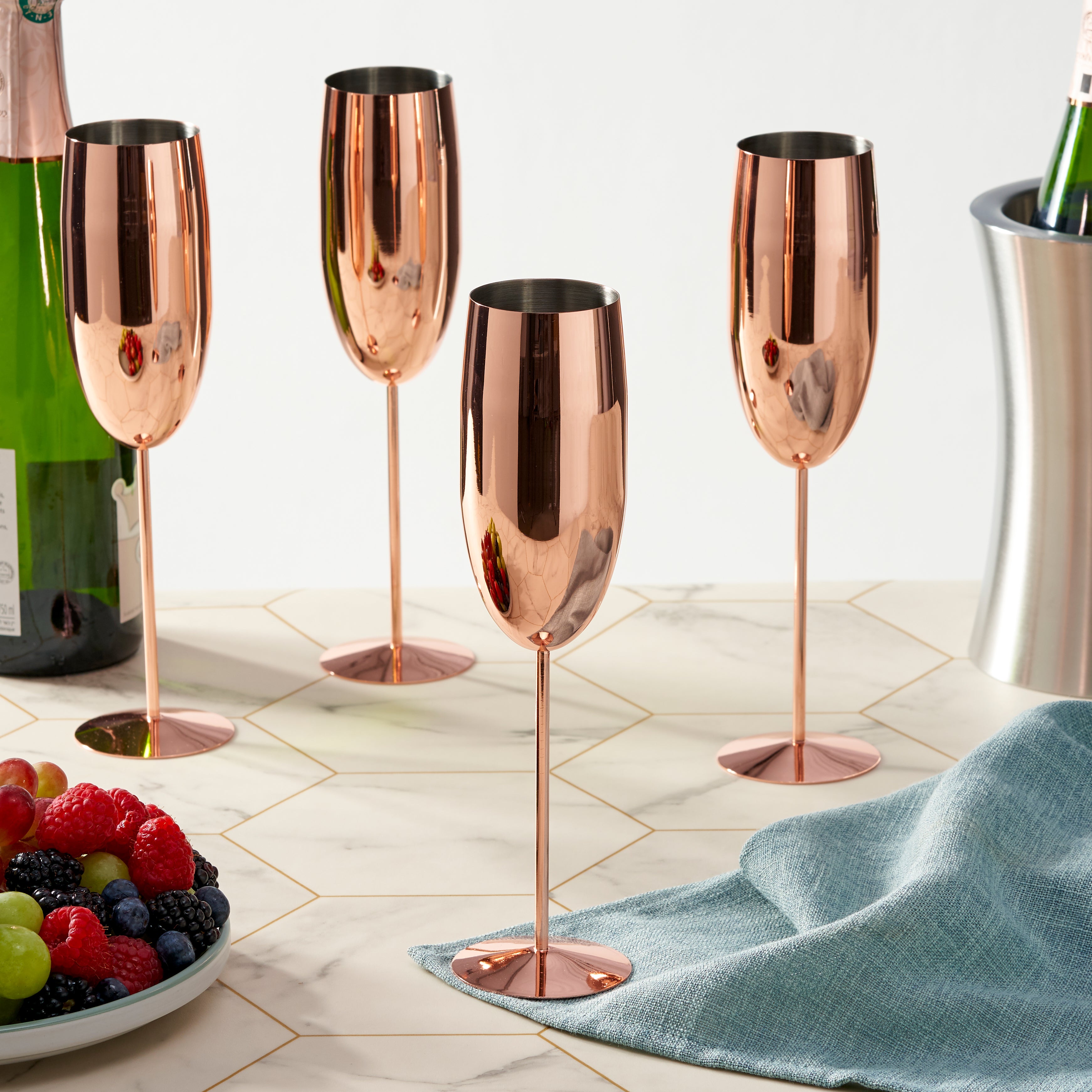 Oak & Steel Flutes champagne acciaio oro rosa 2 pezzi