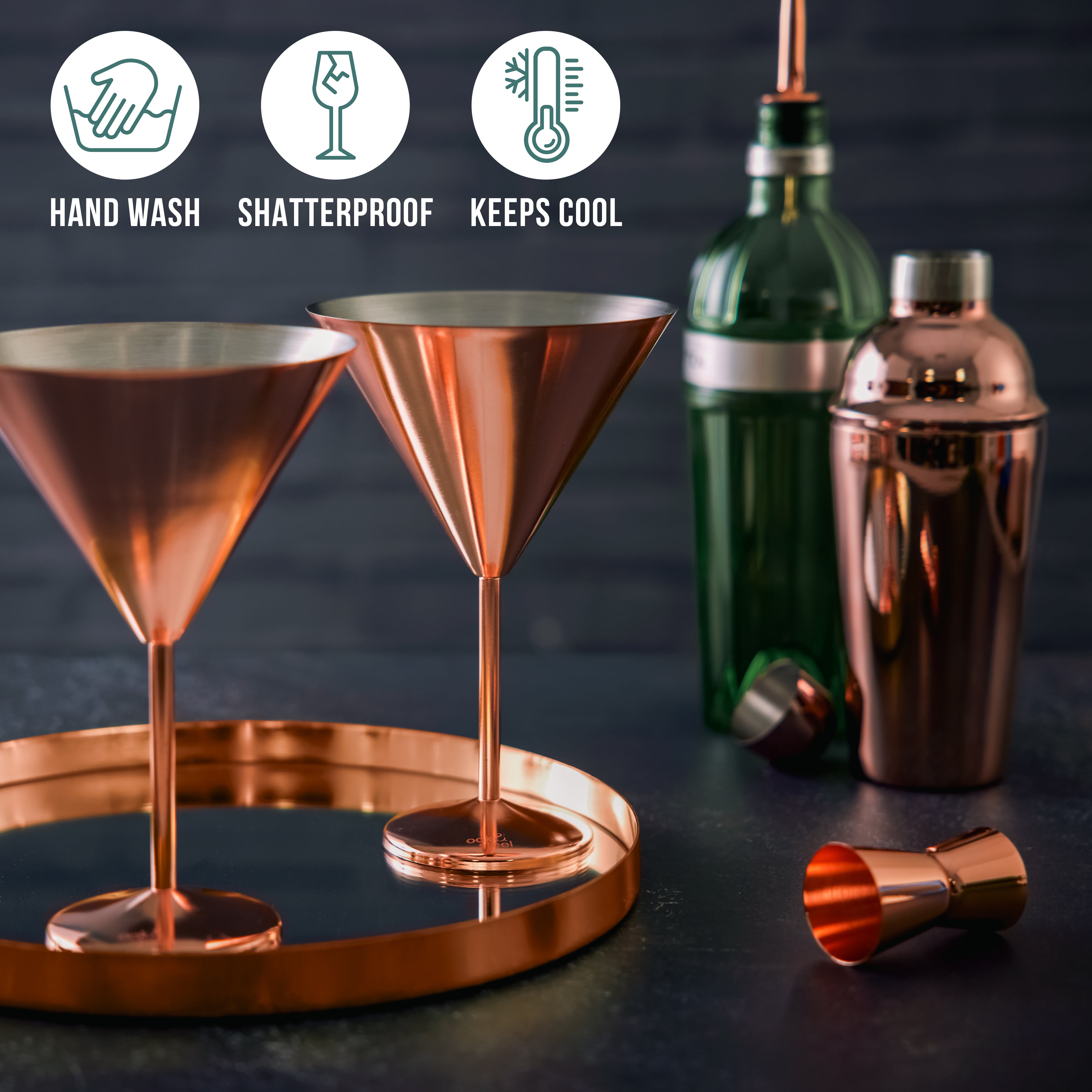 Oak & Steel Martini Glasses coppe cocktail 4 pezzi oro rosa