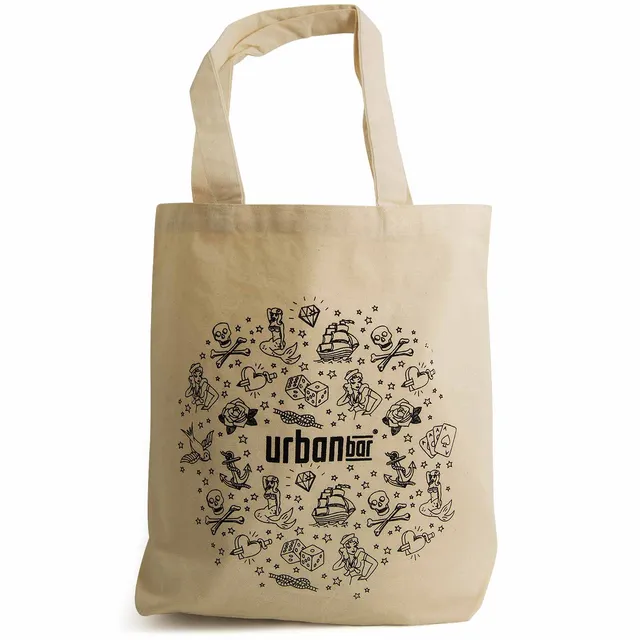 Urban Bar Tattoo Borsa Shopper Cotone 39x42 cm Nera