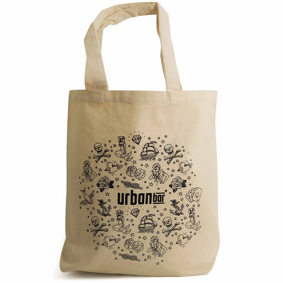 Urban Bar Tattoo Borsa Shopper Cotone 39x42 cm Nera