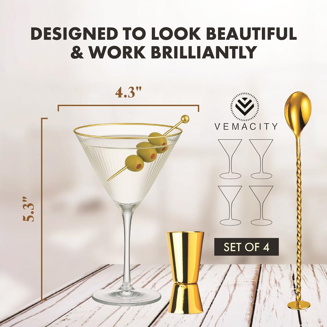 VEMACITY Cocktail Glasses Coppa Martini 4pz 220ml Oro