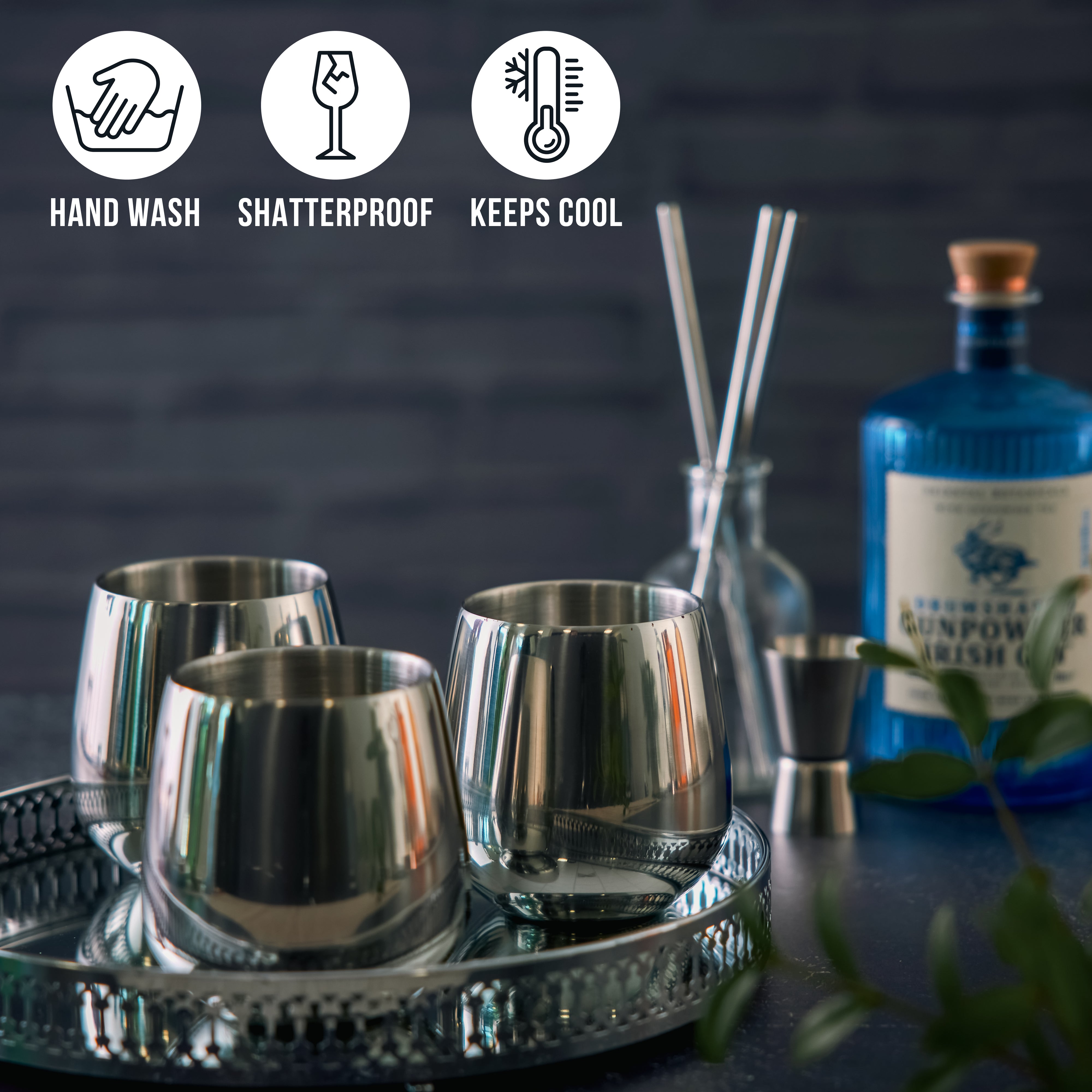 Oak & Steel Tumblers Bicchiere Acciaio Argento 4 Pezzi