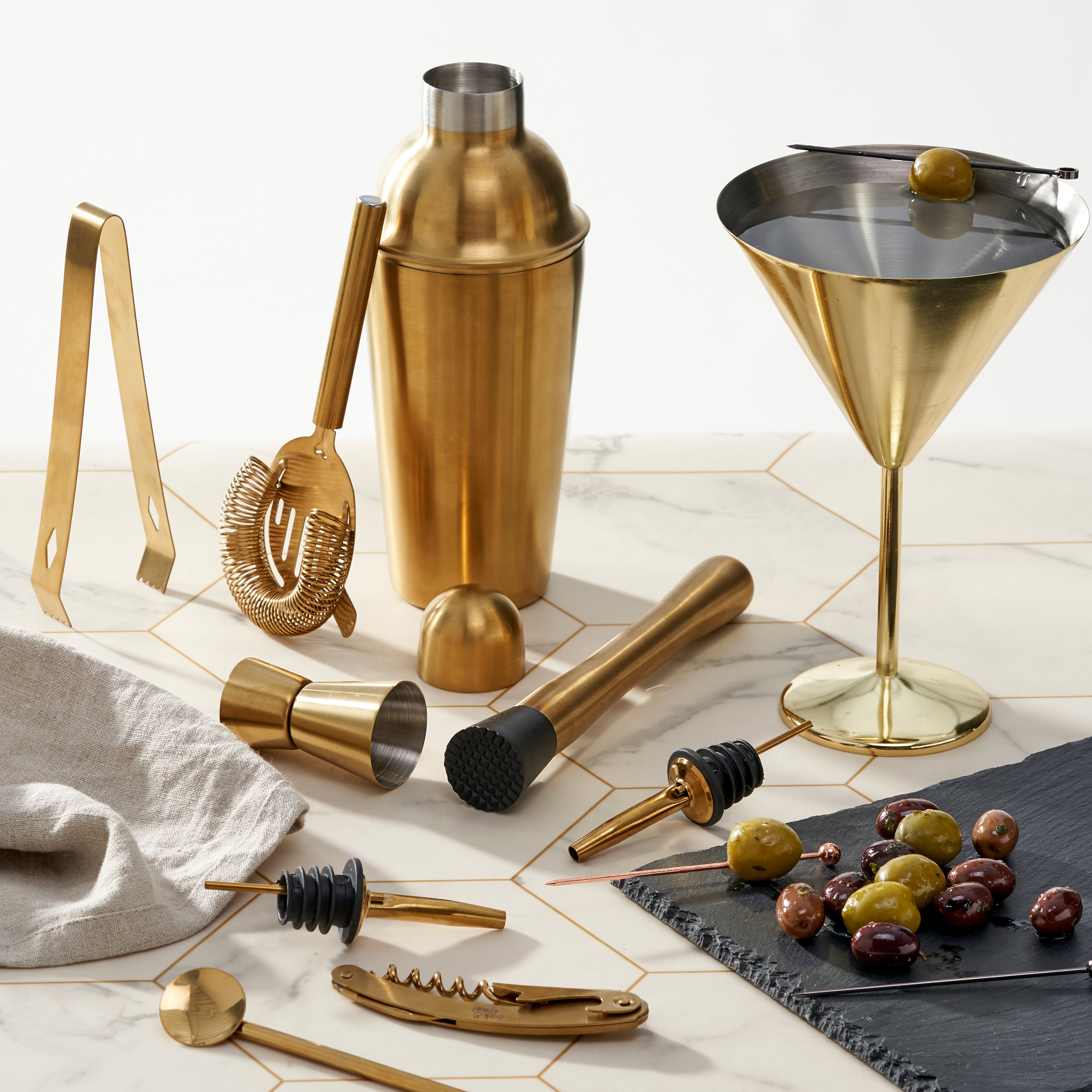OS Oak & Steel Oro Set Cocktail Shaker Acciaio 10 Pezzi