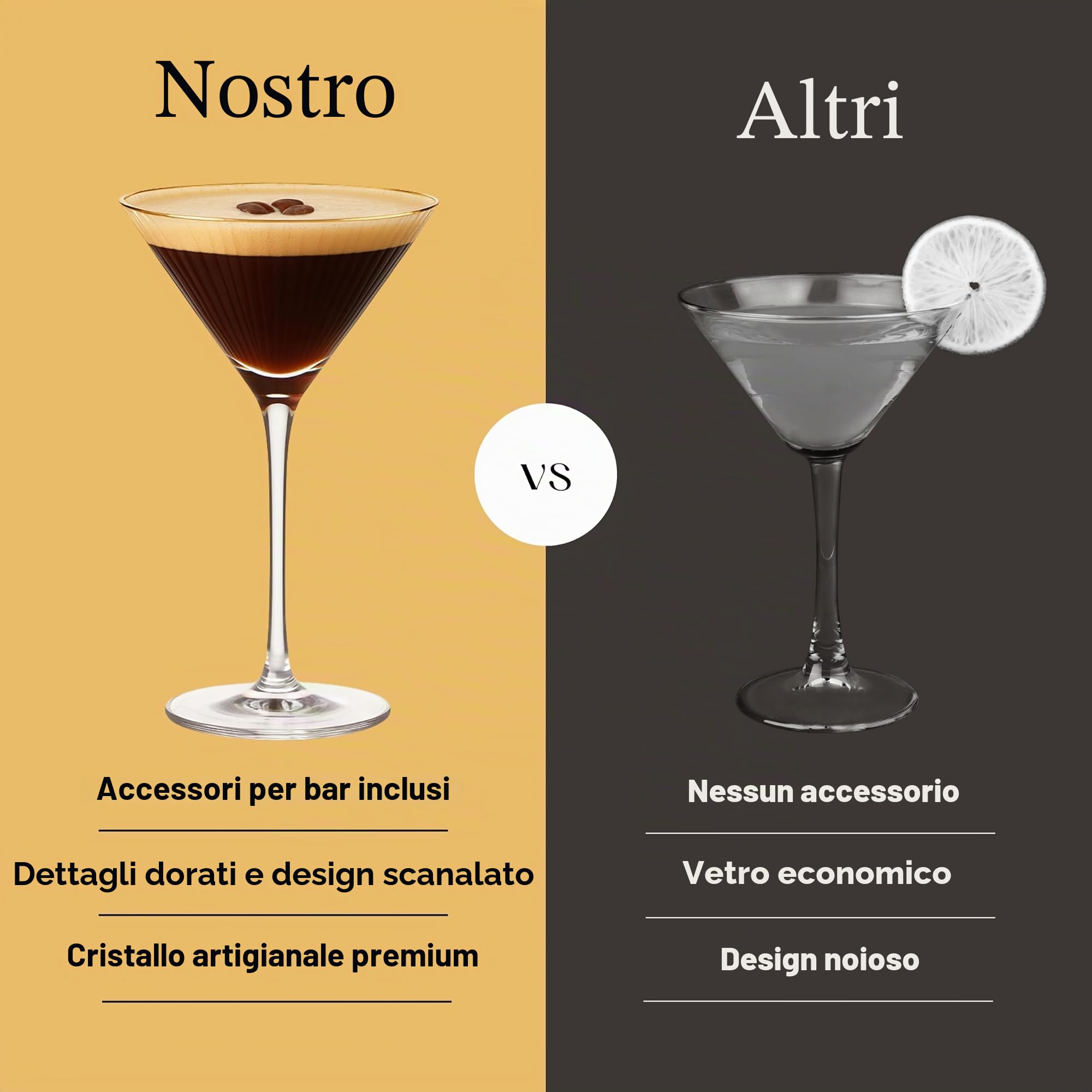VEMACITY Cocktail Shaker Kits Shaker Vetro 2 Martini Argento