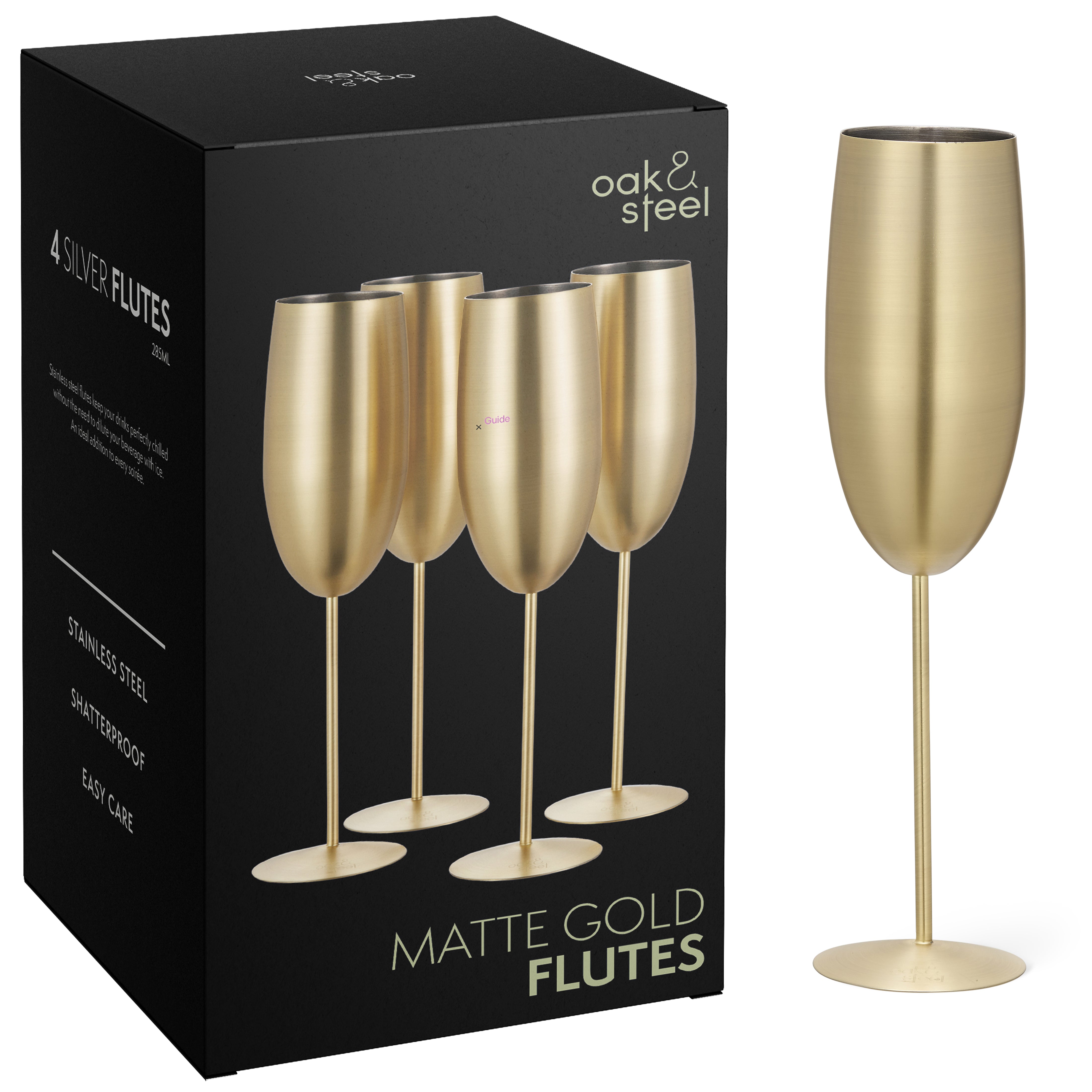 Oak & Steel Flutes champagne acciaio oro opaco 8 pezzi