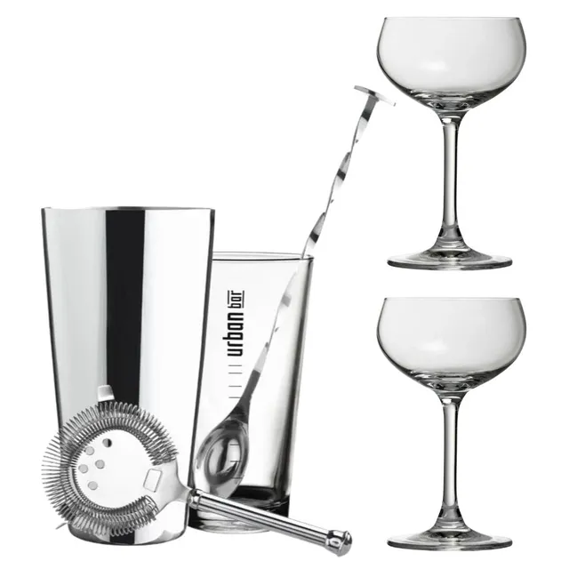 Urban Bar Cocktail Kits Set Cocktail con 2 Coppe Vetro Vintage
