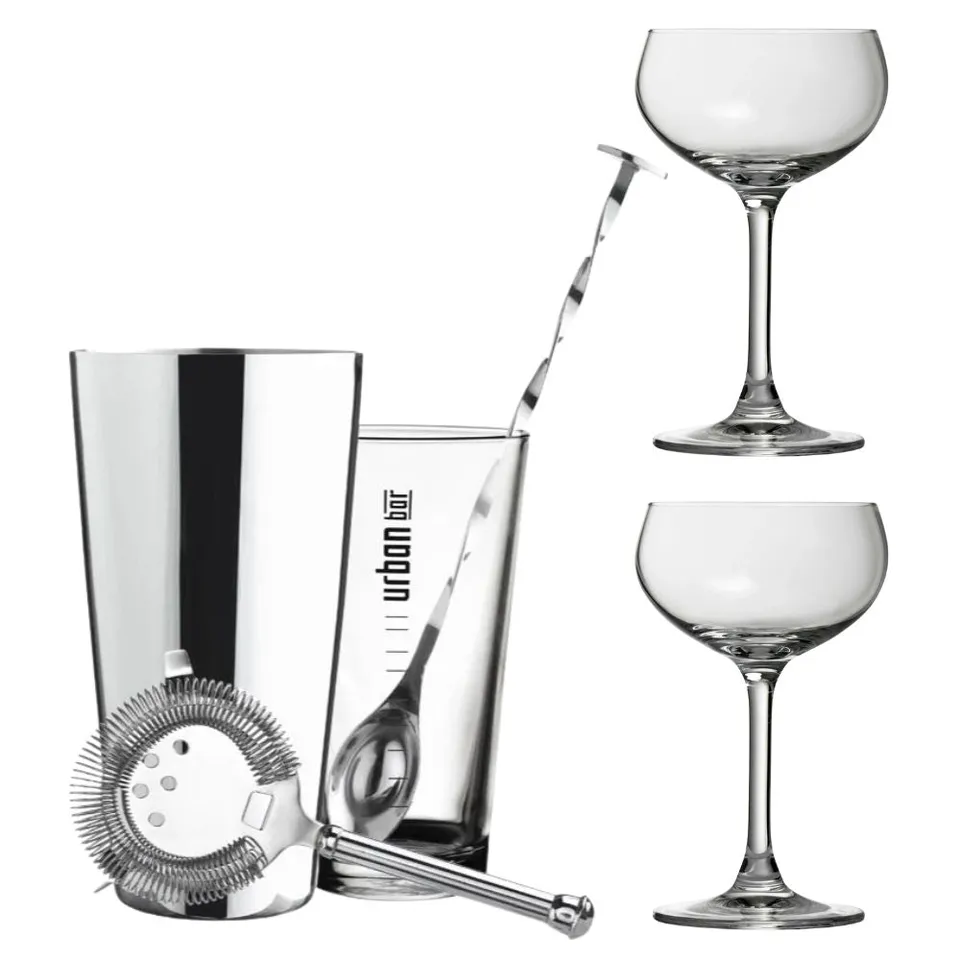 Urban Bar Cocktail Kits Set Cocktail con 2 Coppe Vetro Vintage