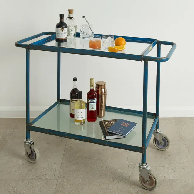 Urban Bar Geest Carrello Bar Industriale Blu Vetro
