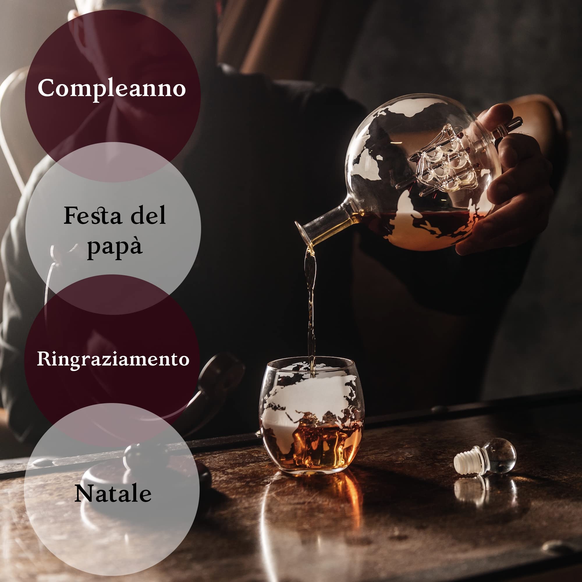 Kemstood Decanter Set Globo 850ml 2 Bicchieri Whisky