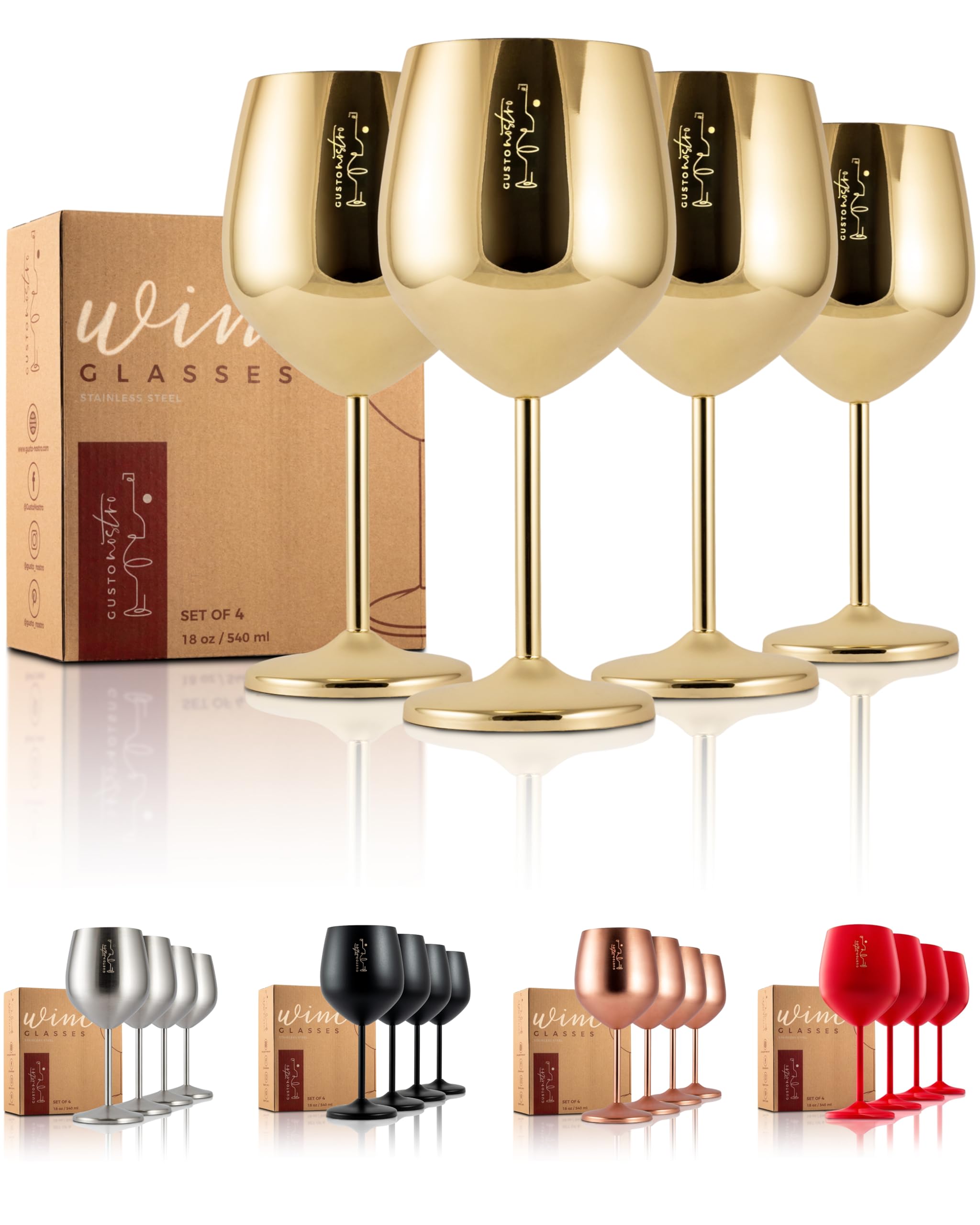 Gusto Nostro Stainless Calice Vino Acciaio 4pz Argento