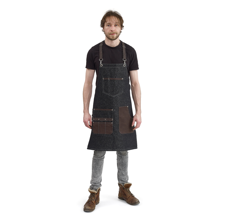 Urban Bar grembiule bar denim blu con pelle III
