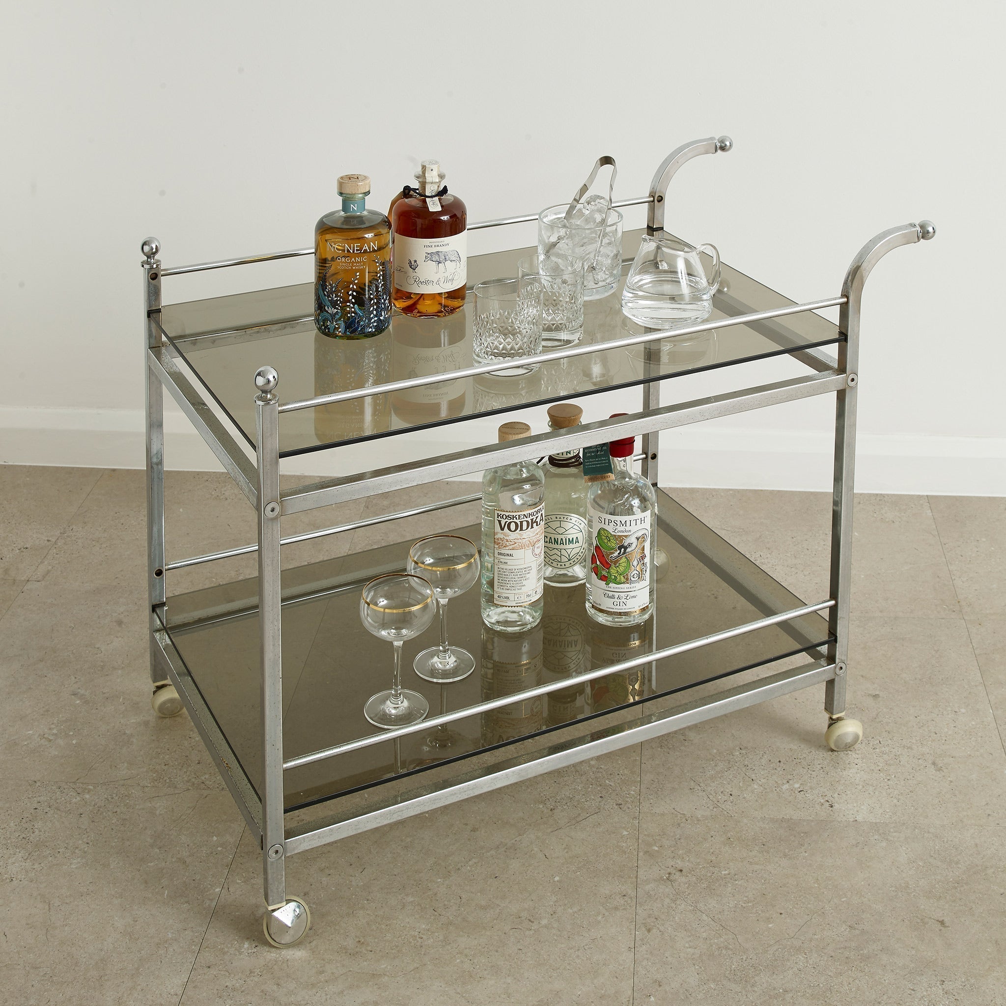 Urban Bar carrello bar vintage cromato vetro fumé ruote