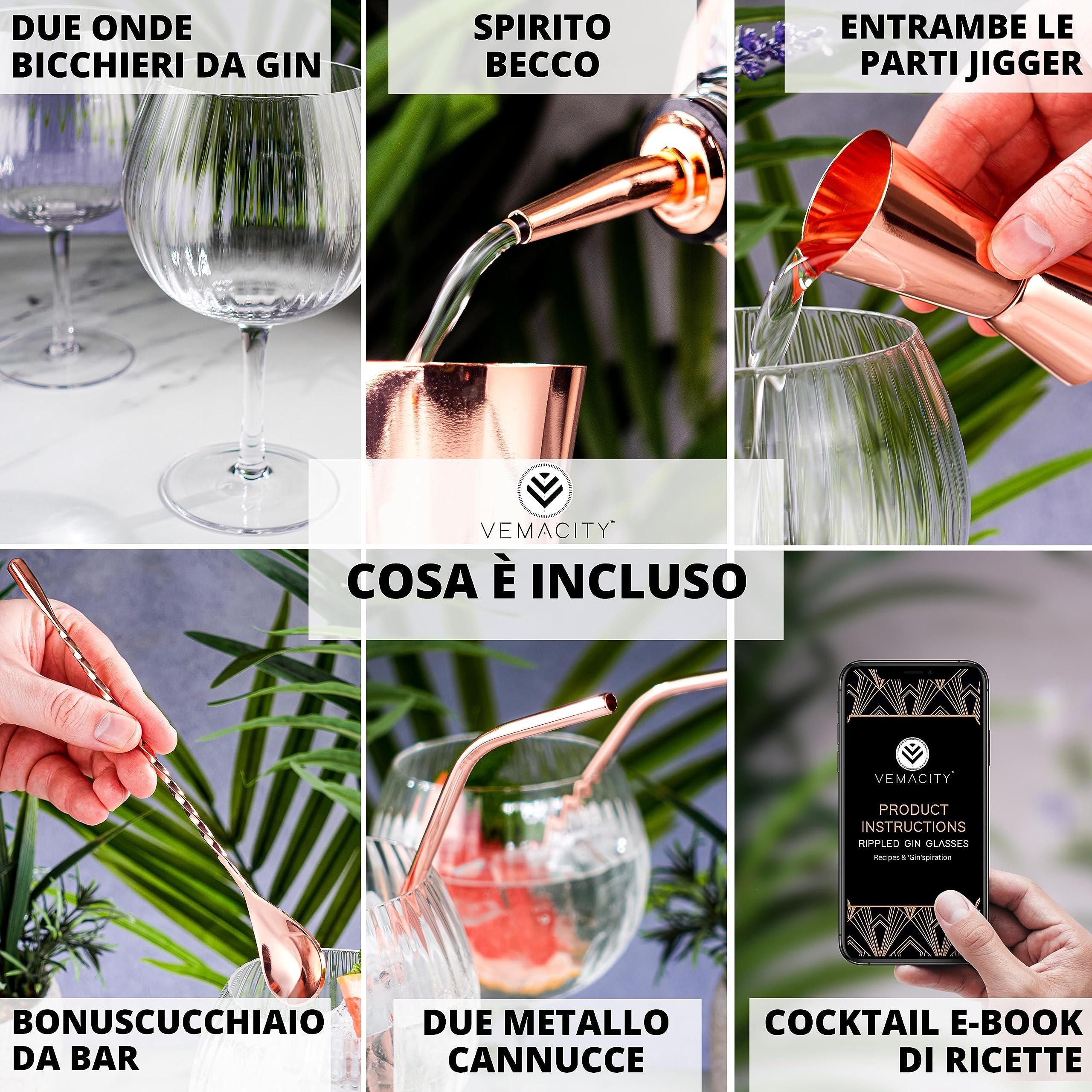 VEMACITY Gin Glasses Palloncino 550ml Set 2 Roségold