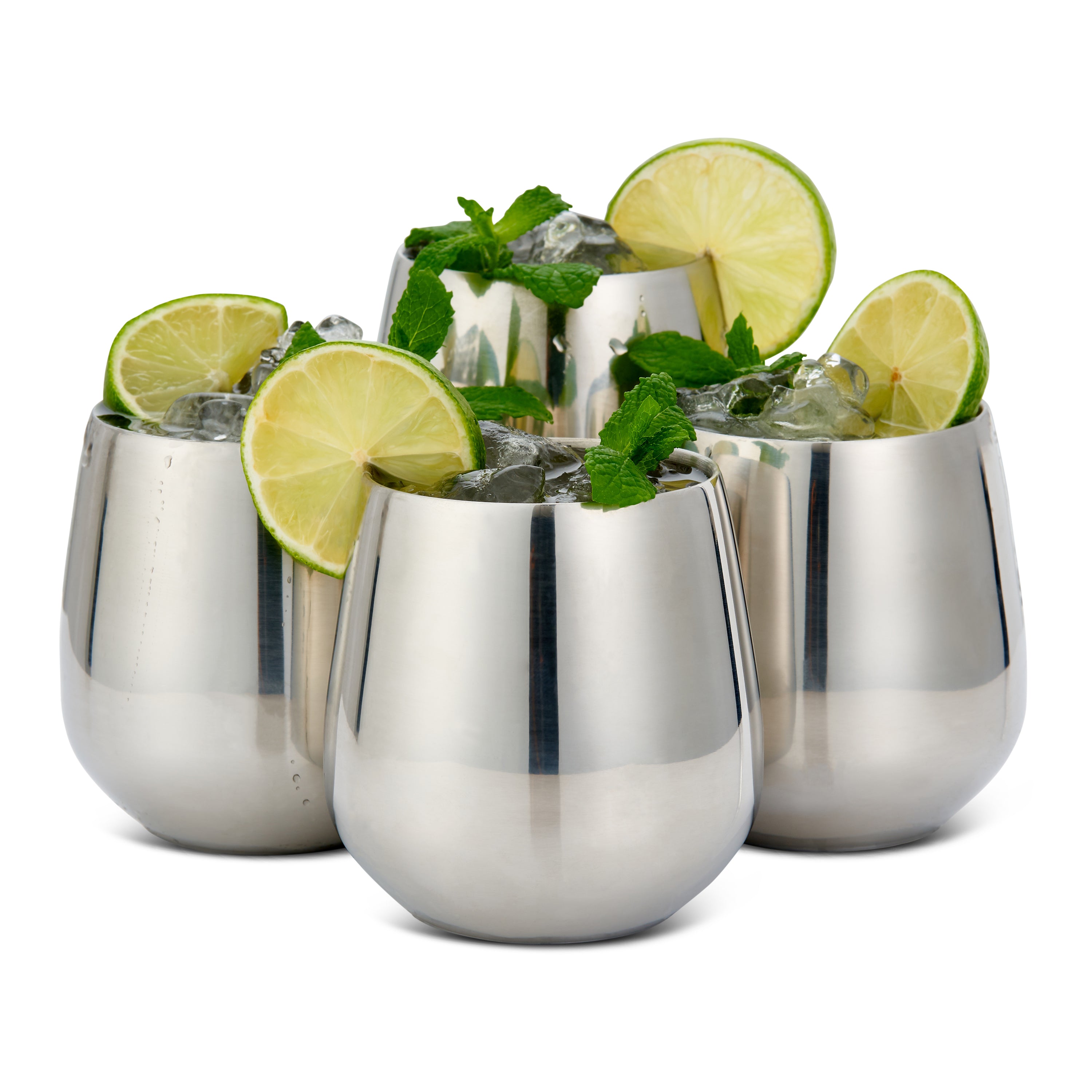 Oak & Steel Tumblers Bicchiere Acciaio Argento 4 Pezzi