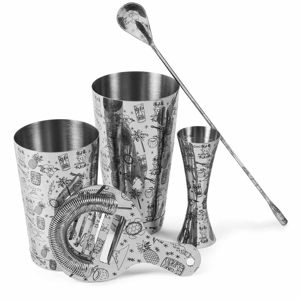 Urban Bar Tiki Set Cocktail 5 Pezzi Acciaio Inox