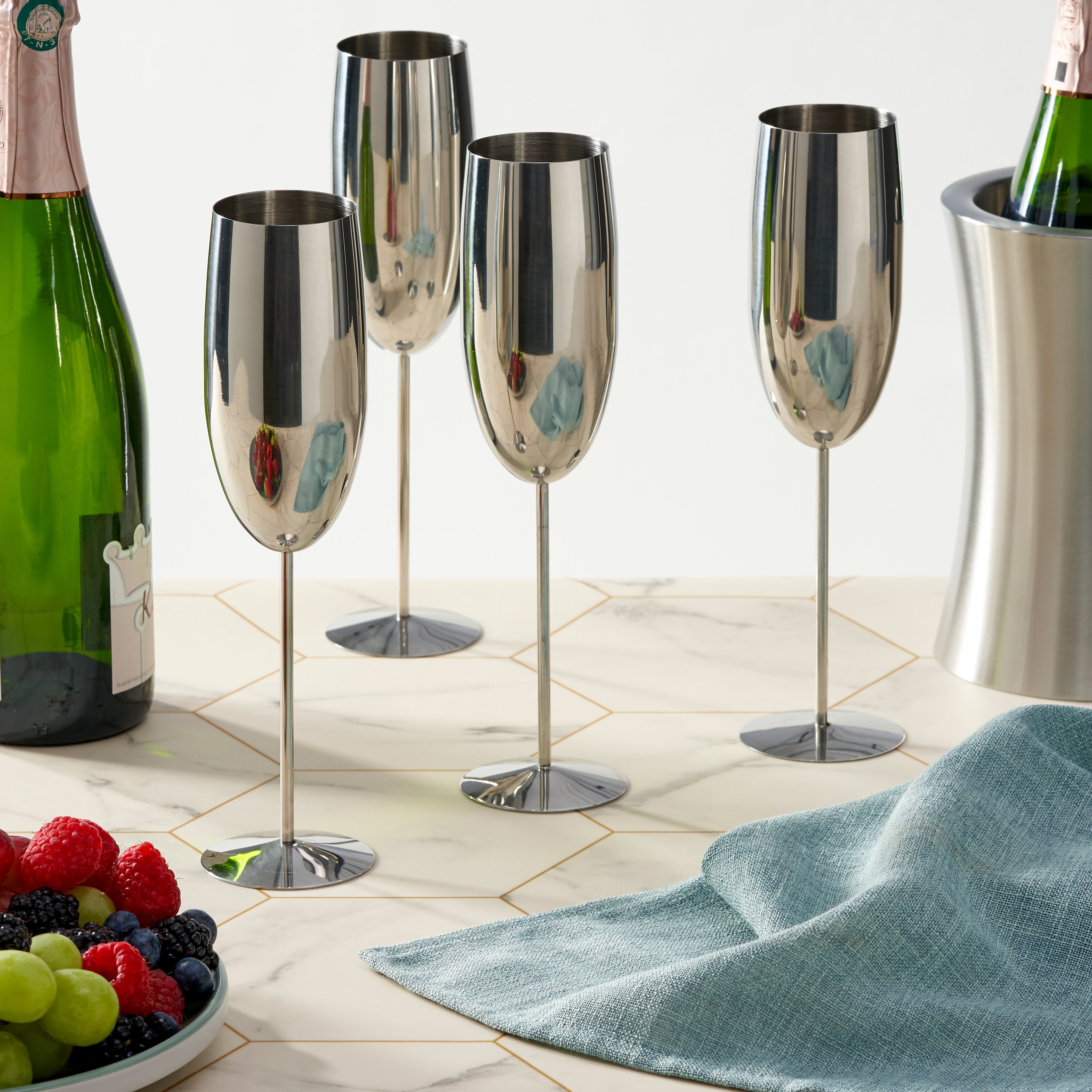 Oak & Steel Flutes calici champagne 2 pezzi argento acciaio