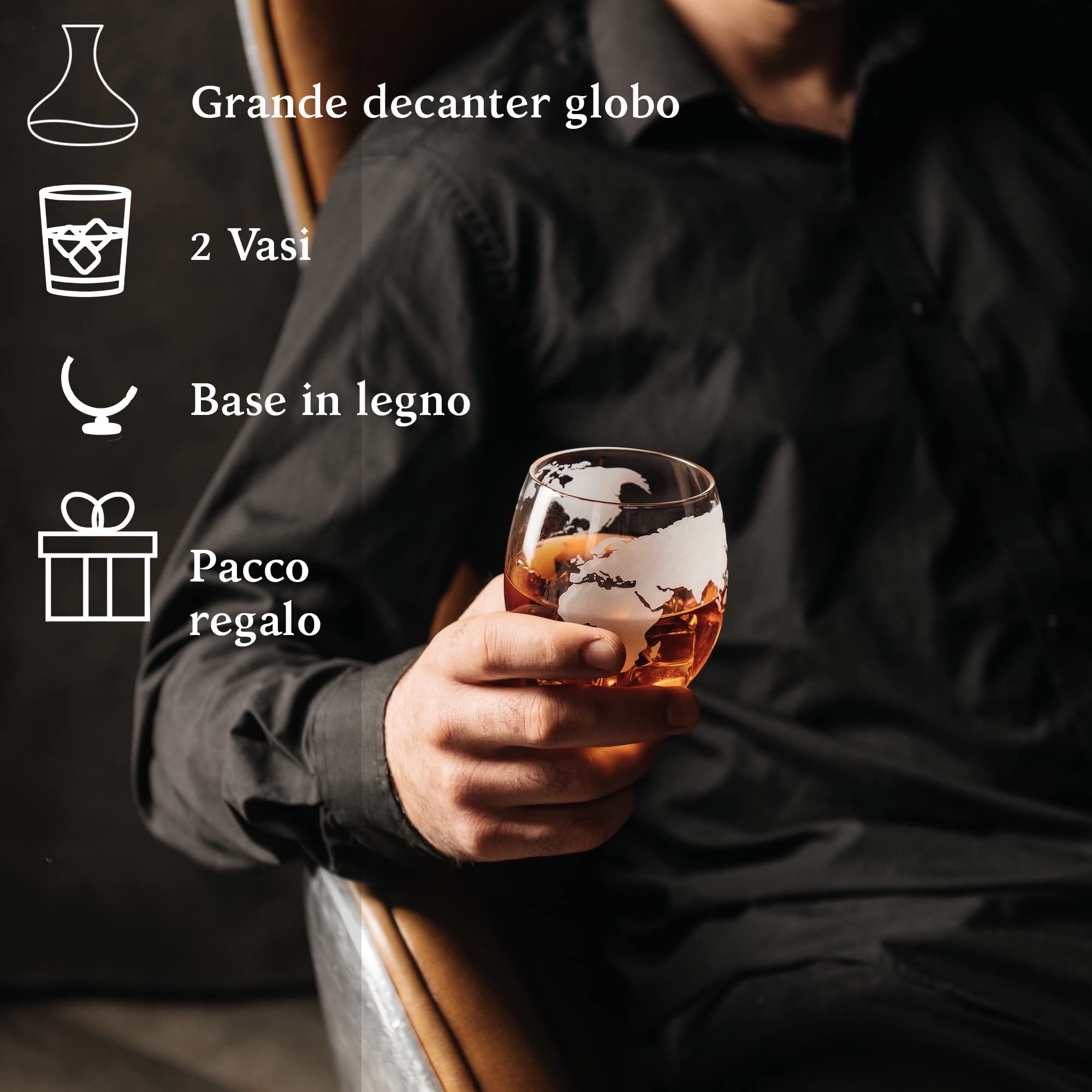 Kemstood Decanter Set Globo 850ml 2 Bicchieri Whisky