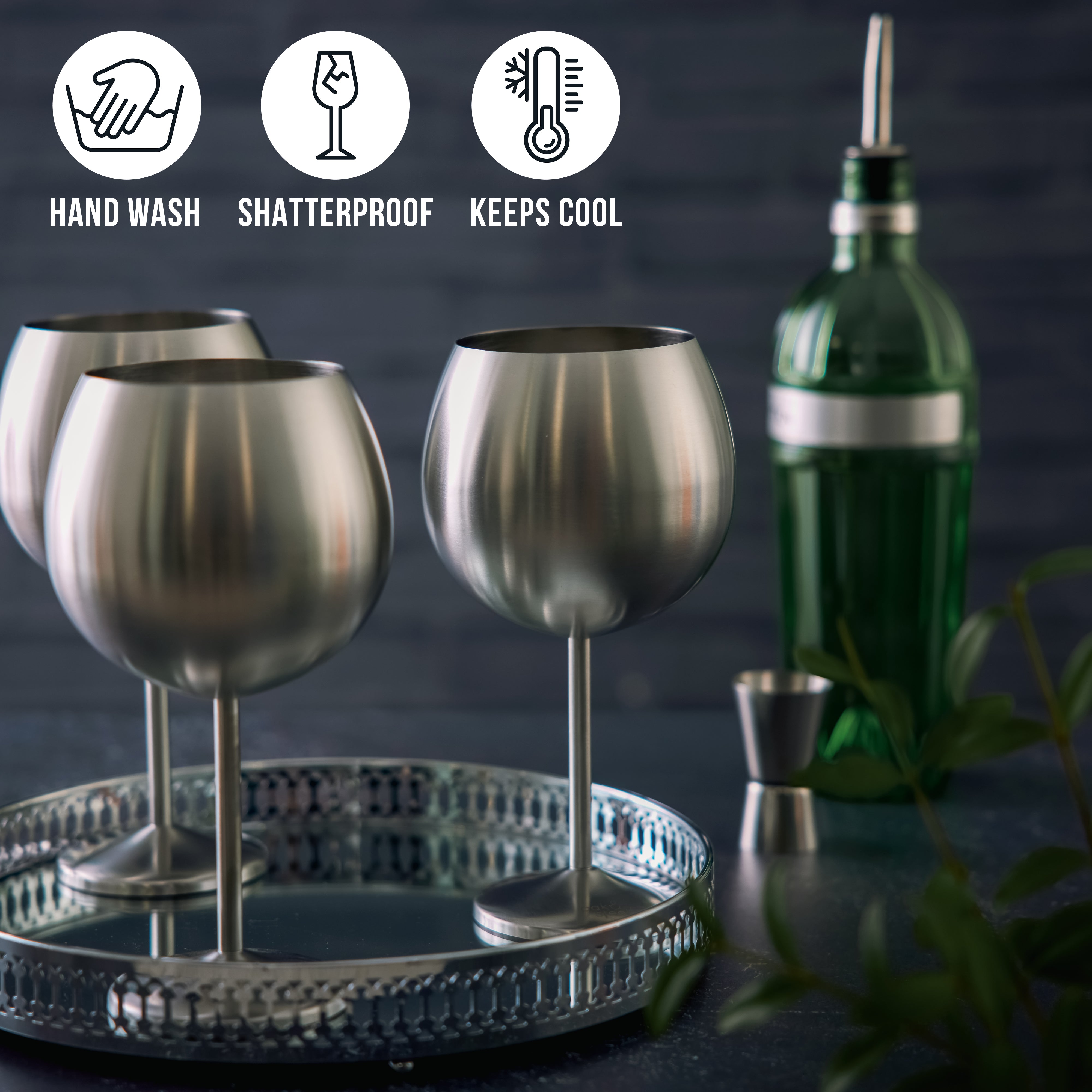 OS Oak & Steel Gin Glasses bicchieri gin argento 4 pezzi
