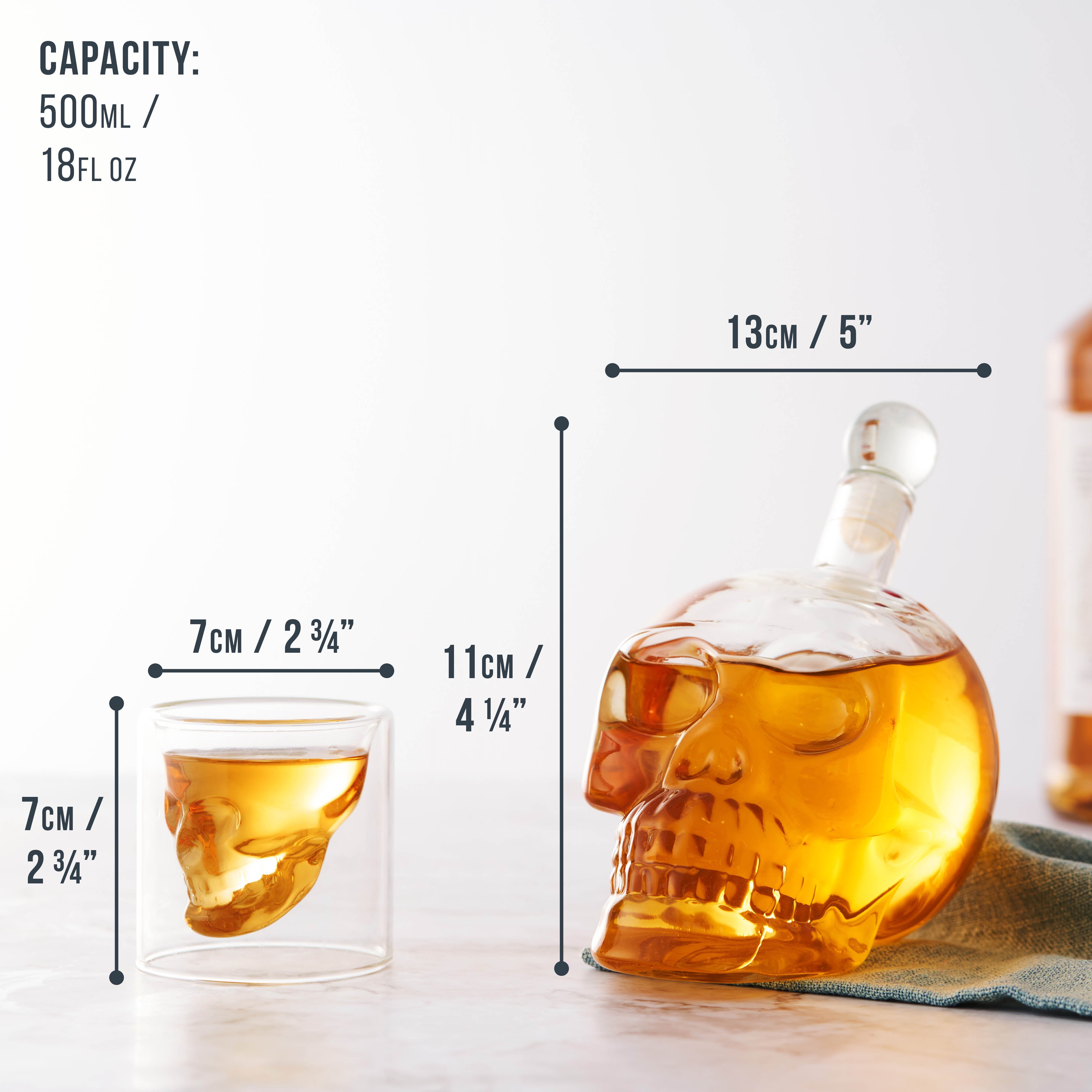 OS Oak & Steel Teschio Decanter Whisky Vetro 700 ml 7 Pezzi