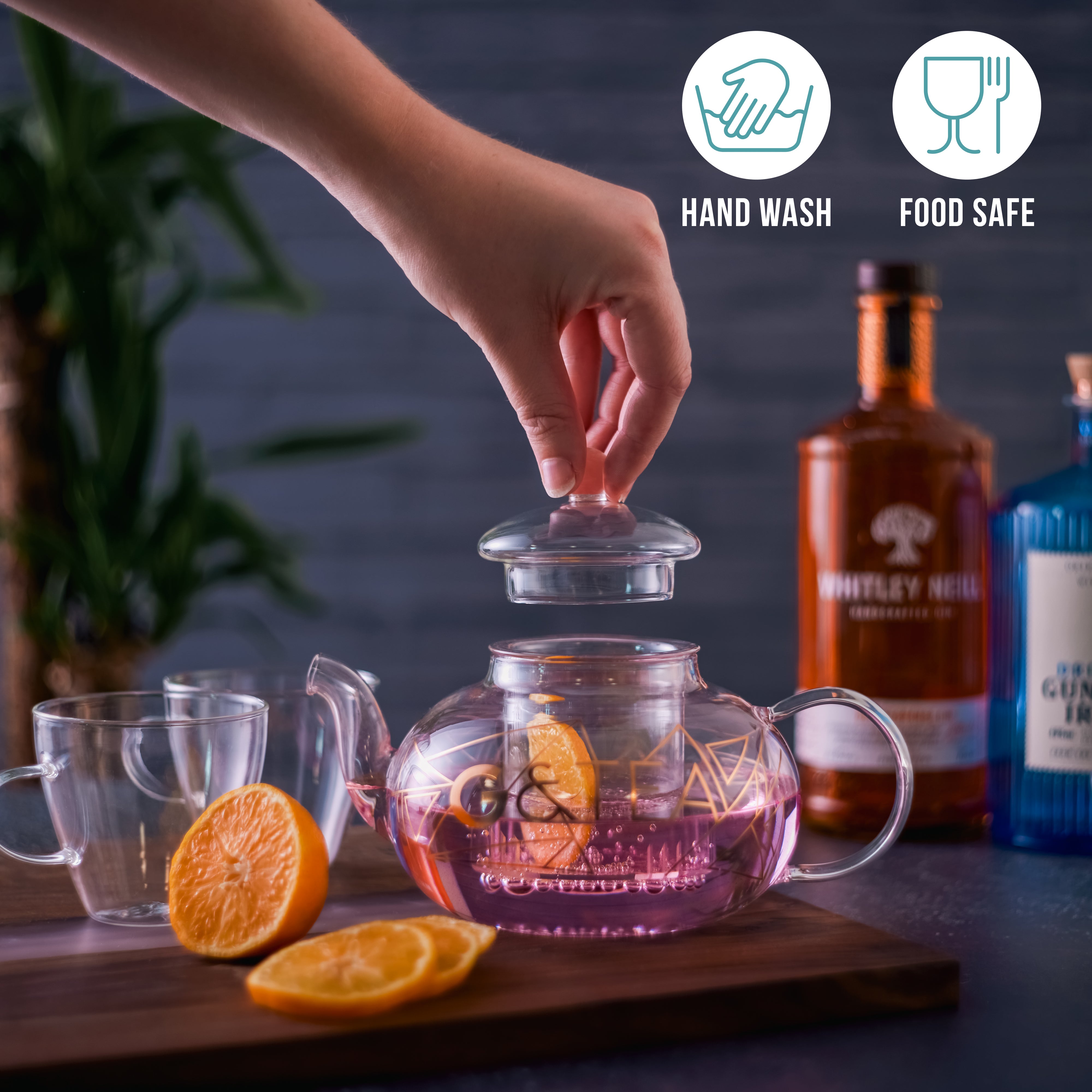 Oak & Steel Teiera Gin in Vetro con Infusore e 4 Tazzine