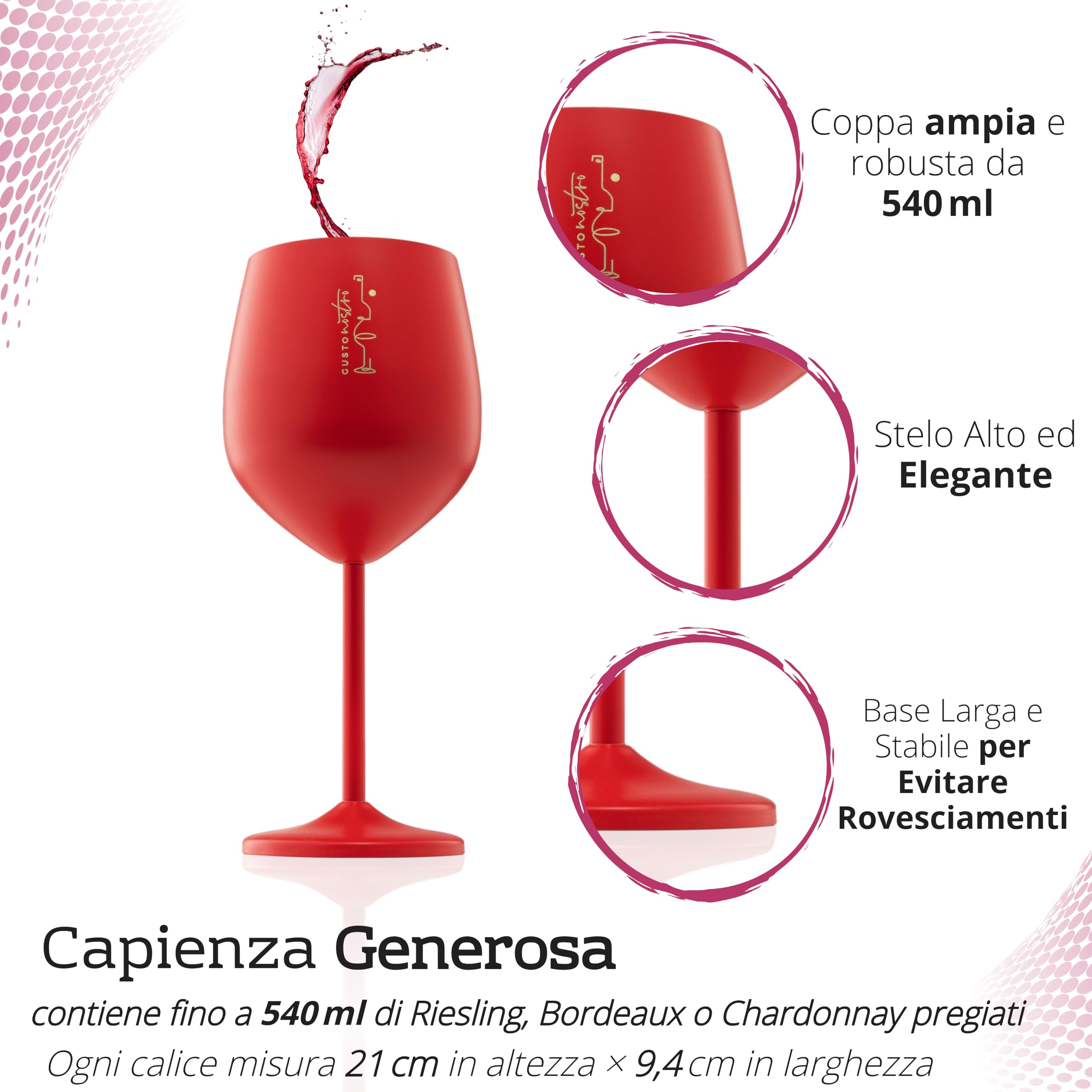 Gusto Nostro Stainless Calice Vino Acciaio 4pz Argento