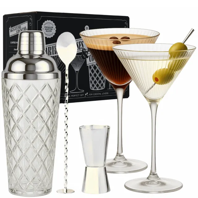 VEMACITY Cocktail Shaker Kits Shaker Vetro 2 Martini Argento