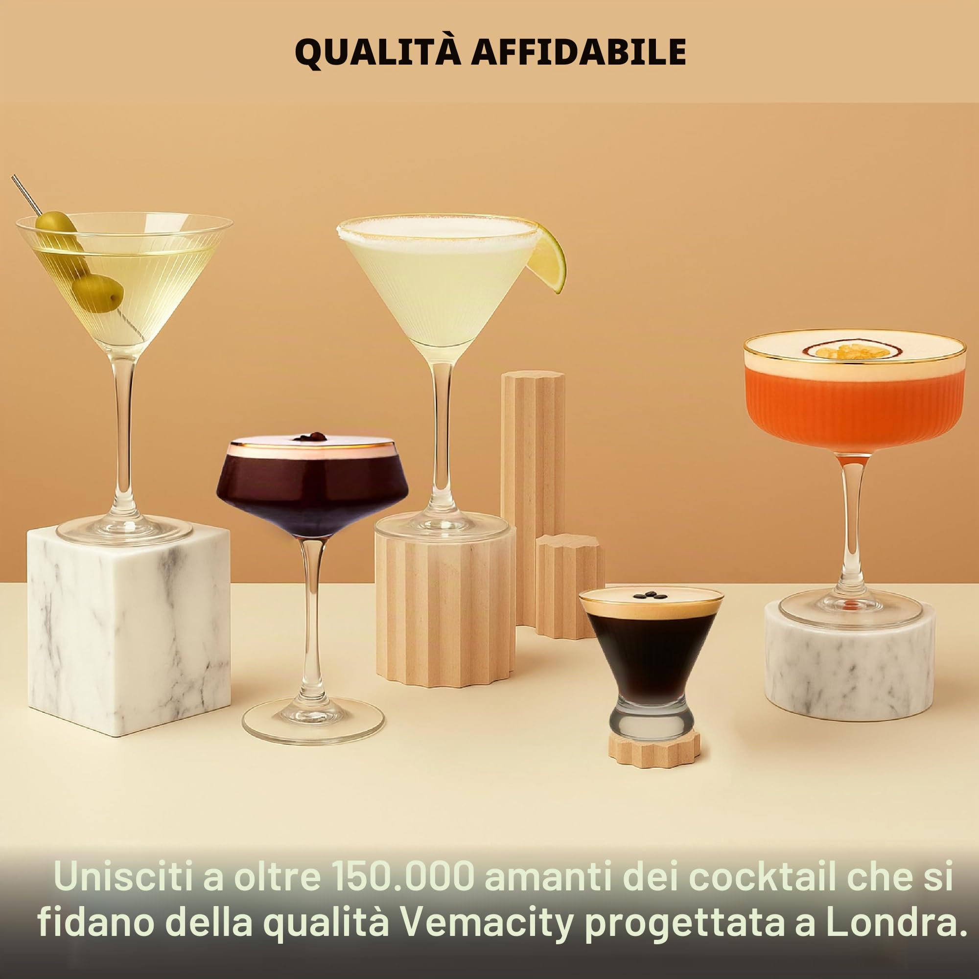 VEMACITY Cocktail Glasses Martini Senza Stelo 4pz 236ml