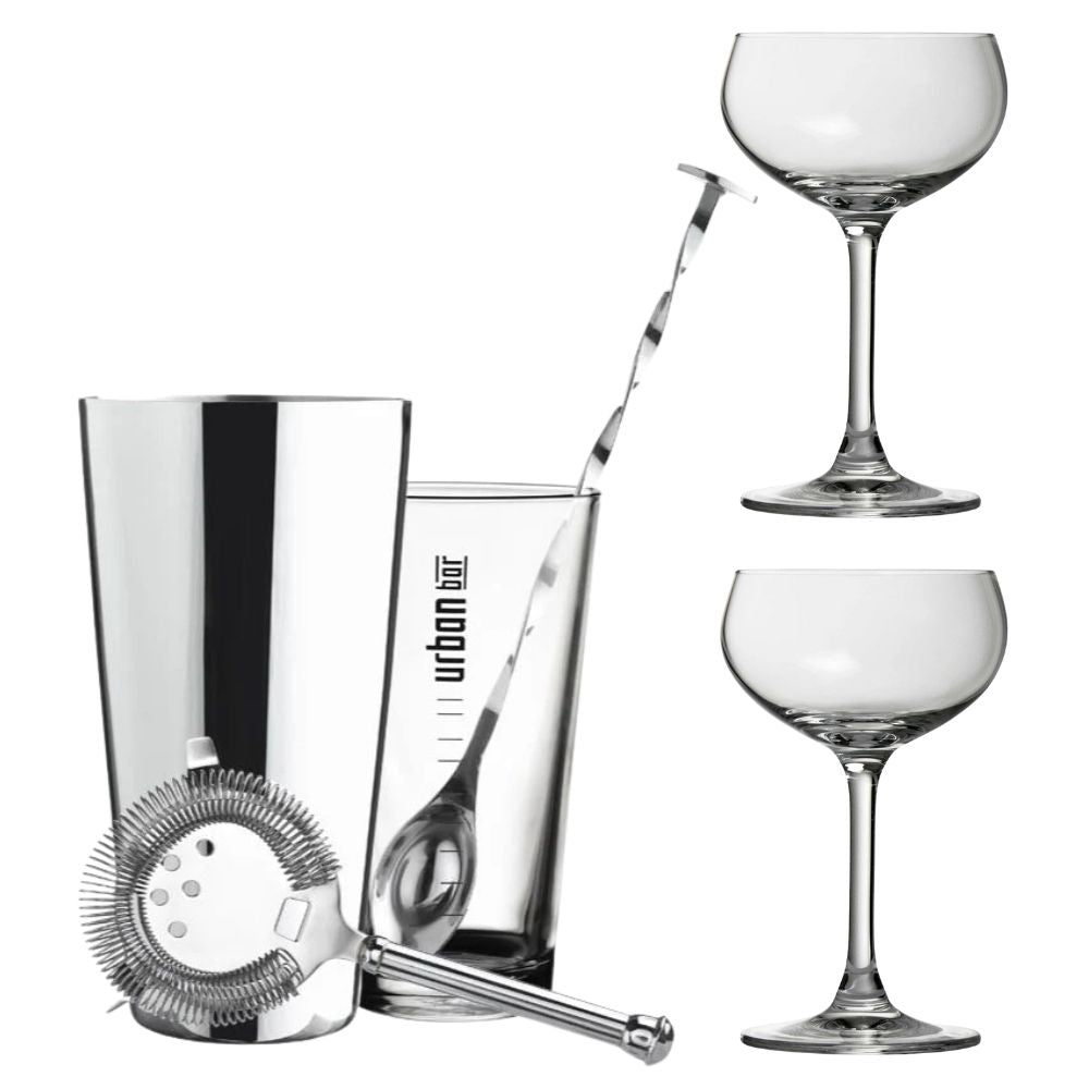 Urban Bar Cocktail Kits Set Cocktail con 2 Coppe Vetro Vintage