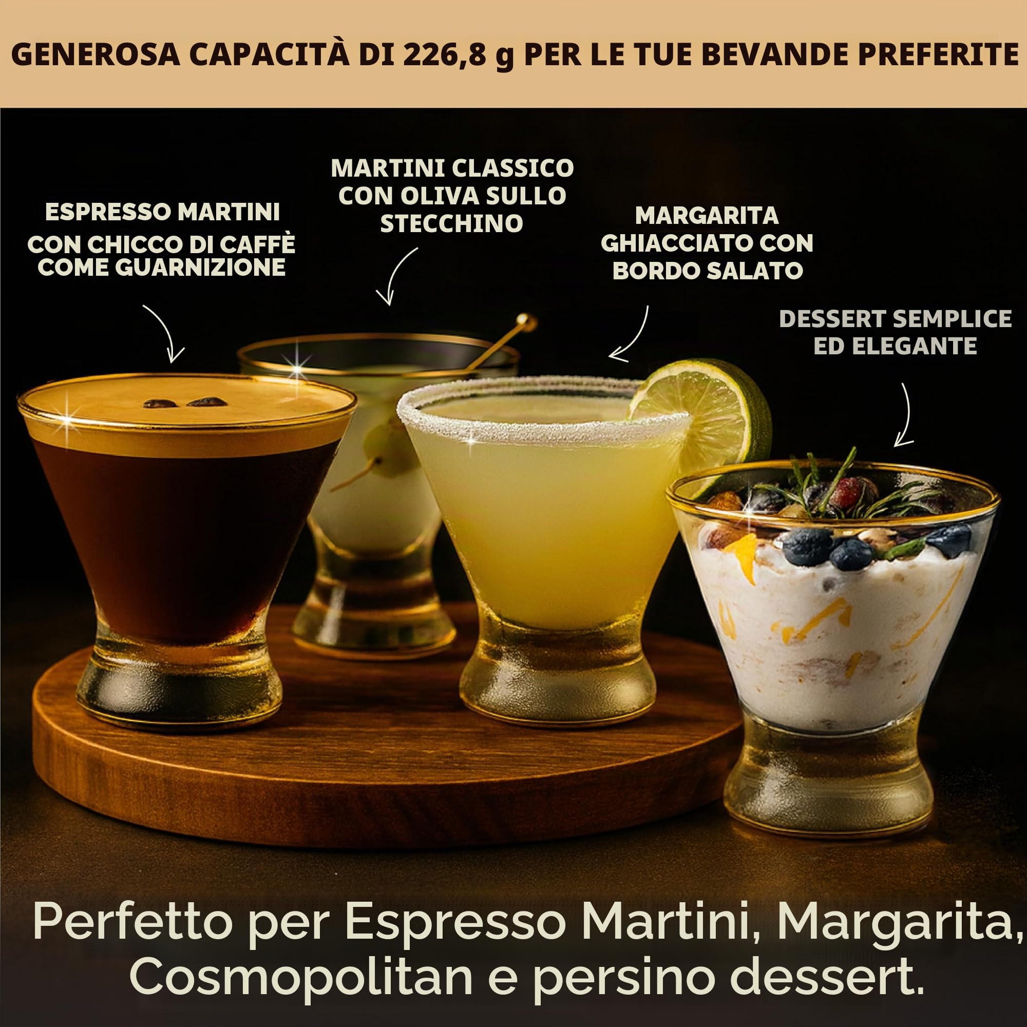 VEMACITY Cocktail Glasses Martini Senza Stelo 4pz 236ml