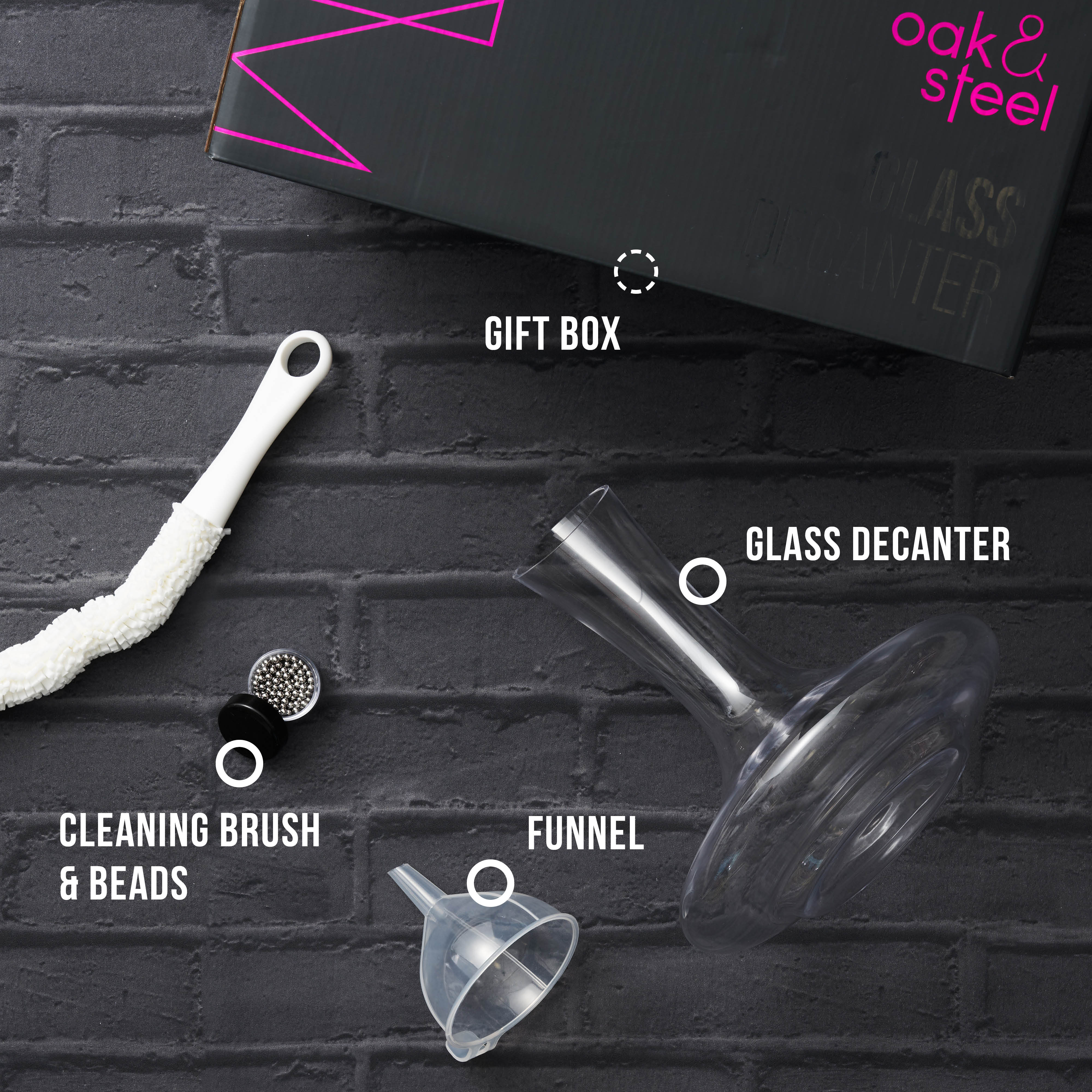 Oak & Steel Decanter Vino Cristallo Set Aerazione