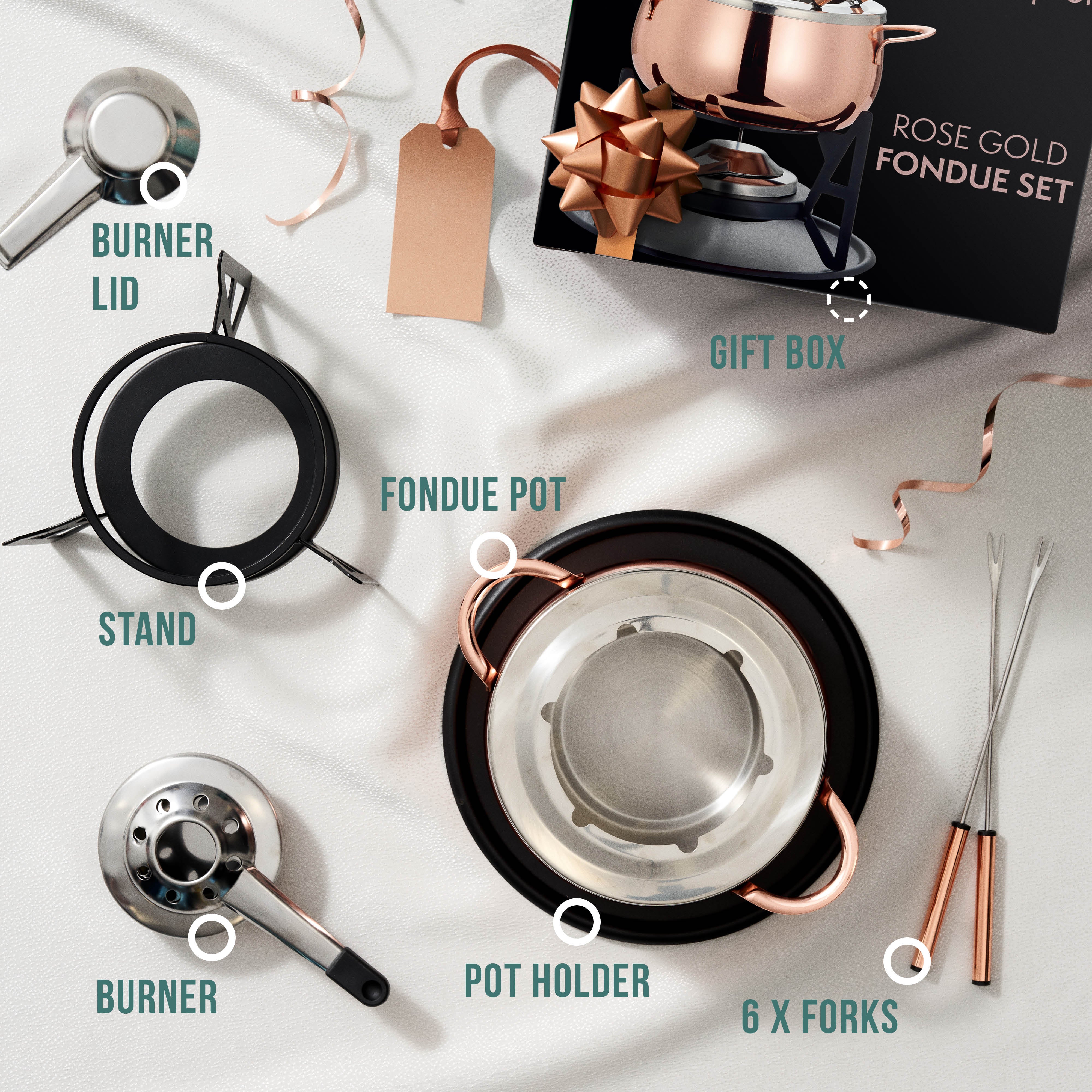 OS Oak & Steel Fondue set fonduta oro rosa acciaio